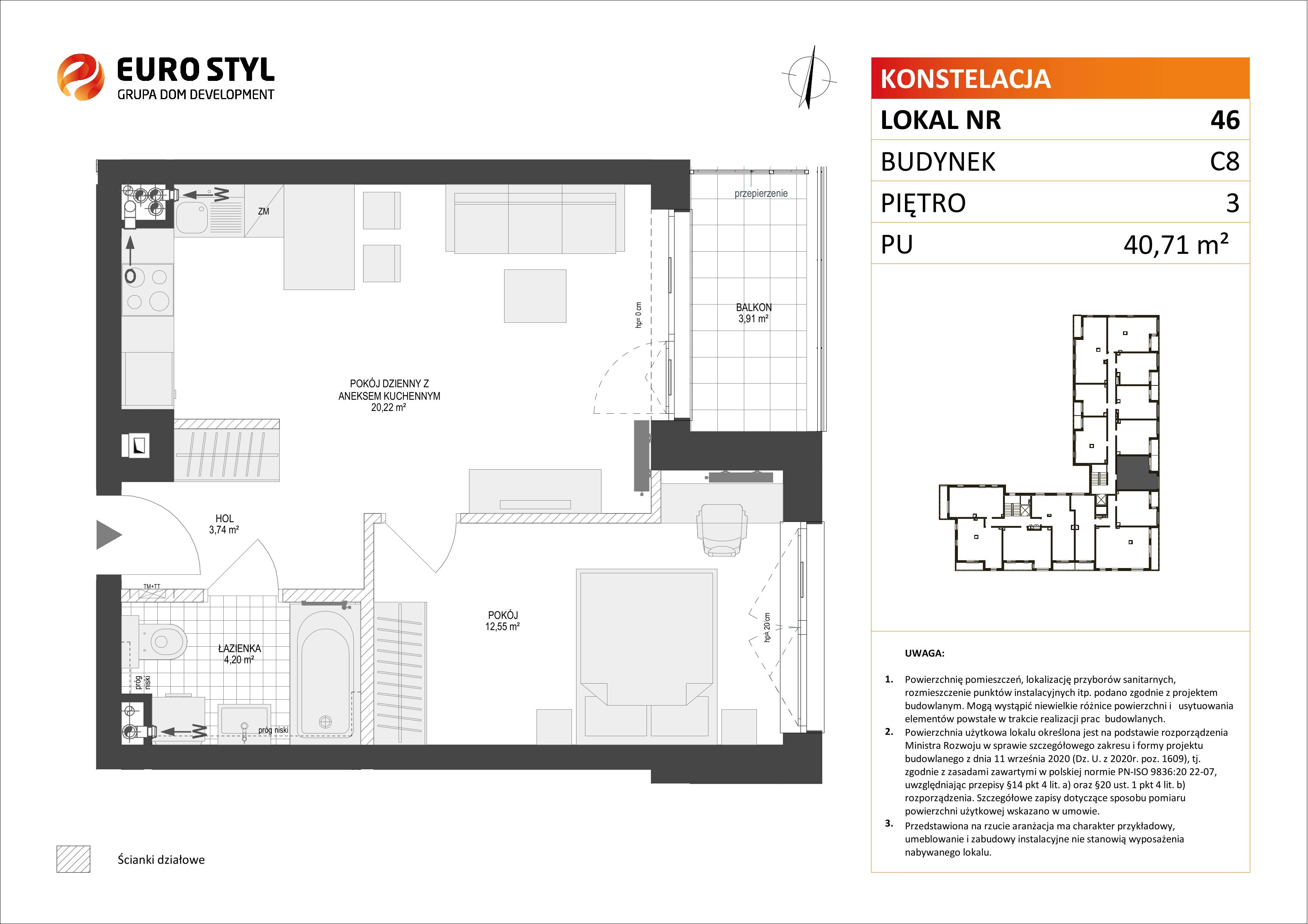 Mieszkanie 40,71 m², piętro 3, oferta nr C8/46, Konstelacja etap II, Gdynia, Pogórze, ul. Paderewskiego-idx