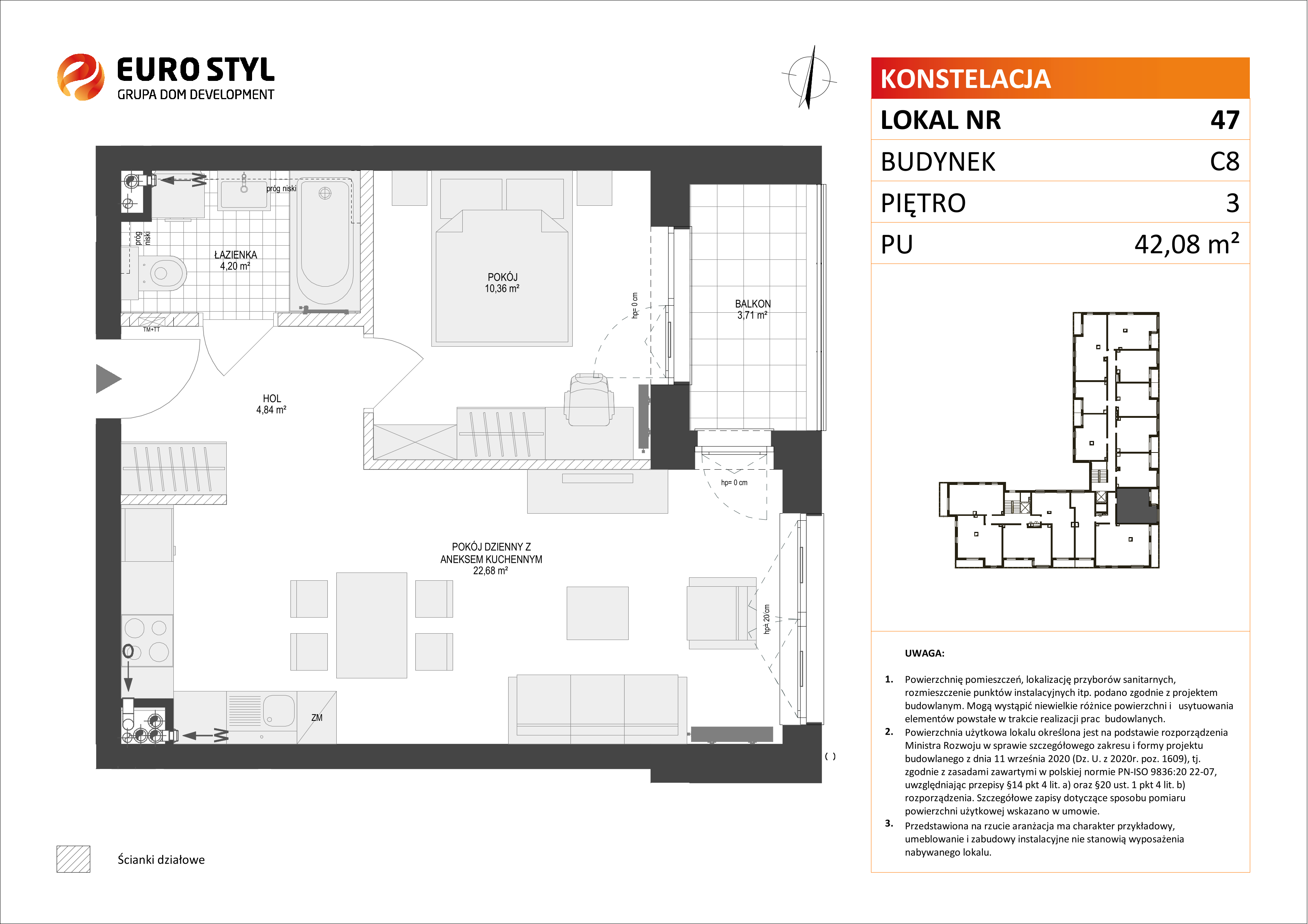 Mieszkanie 42,08 m², piętro 3, oferta nr C8/47, Konstelacja etap II, Gdynia, Pogórze, ul. Paderewskiego-idx