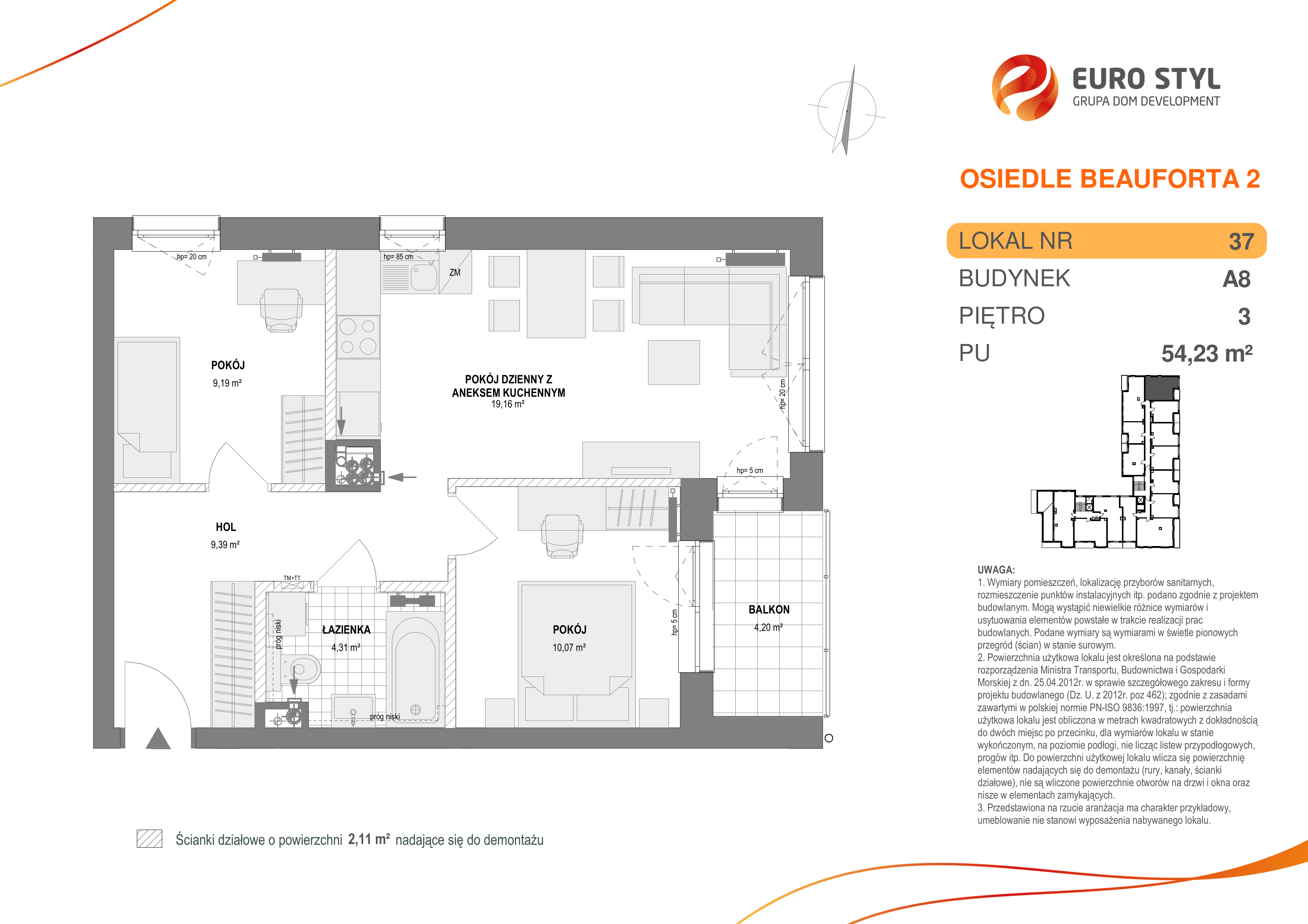 Mieszkanie 54,23 m², piętro 3, oferta nr A8/37, Osiedle Beauforta 2, Gdynia, Pogórze, ul. H. Derdowskiego-idx