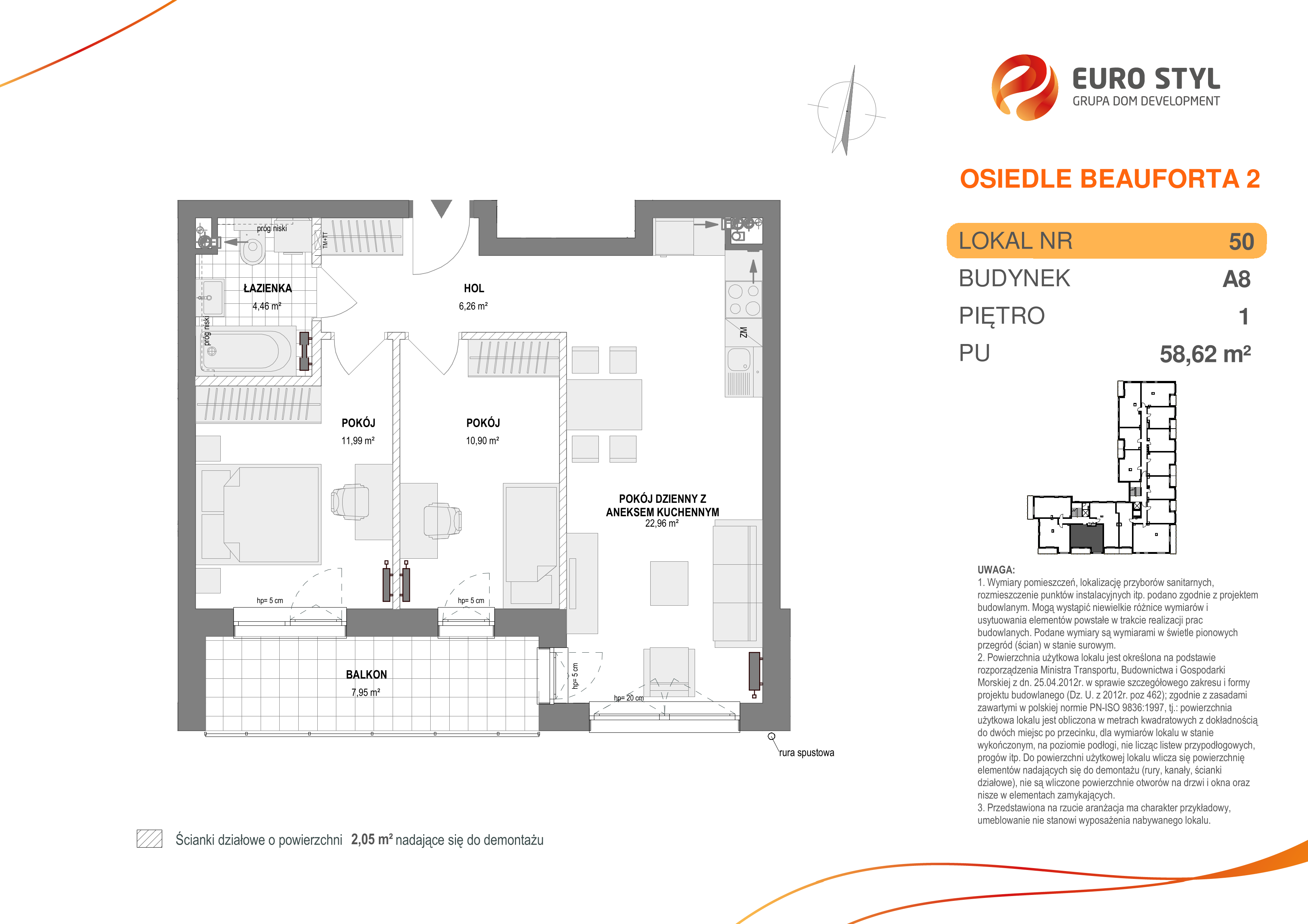 Mieszkanie 58,62 m², piętro 1, oferta nr A8/50, Osiedle Beauforta 2, Gdynia, Pogórze, ul. H. Derdowskiego-idx