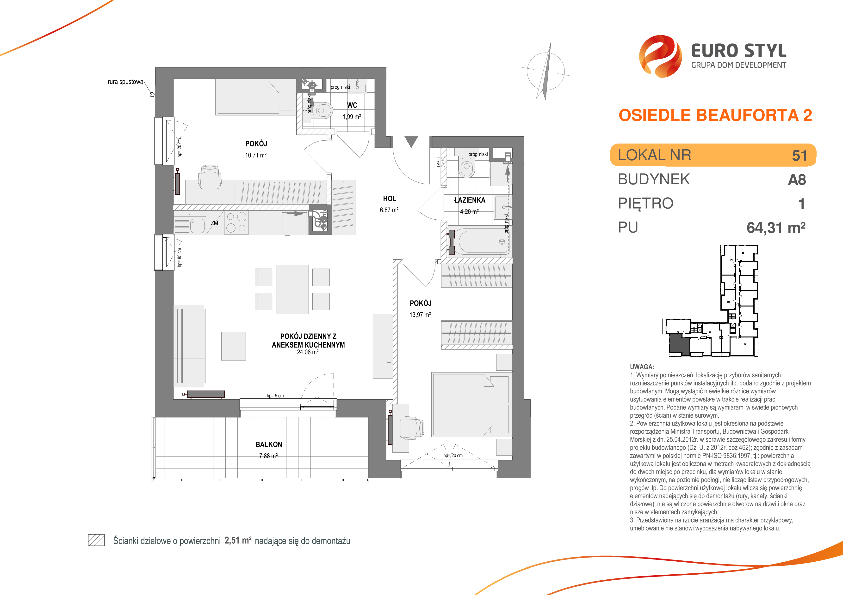 Mieszkanie 64,31 m², piętro 1, oferta nr A8/51, Osiedle Beauforta 2, Gdynia, Pogórze, ul. H. Derdowskiego-idx