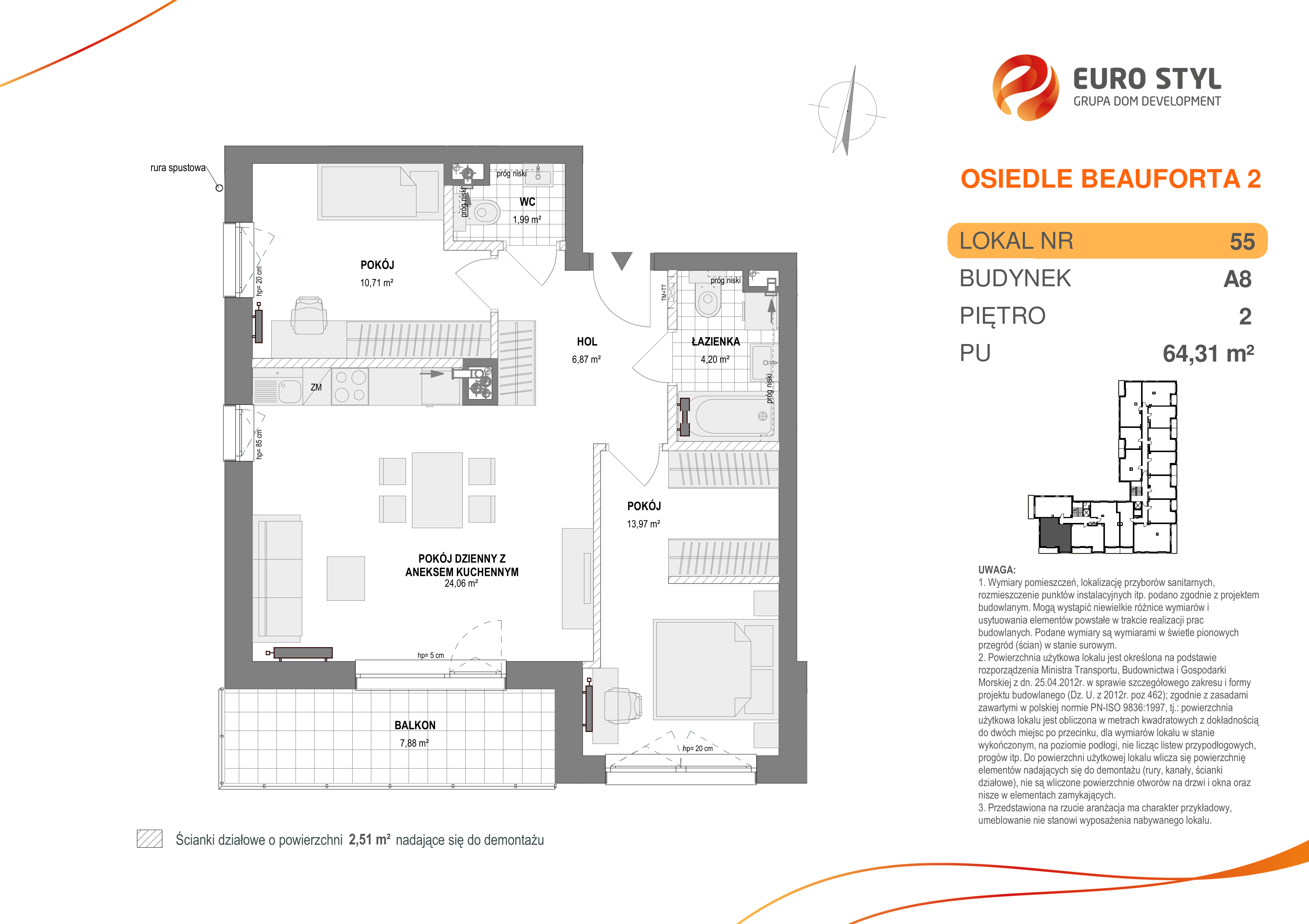 Mieszkanie 64,31 m², piętro 2, oferta nr A8/55, Osiedle Beauforta 2, Gdynia, Pogórze, ul. H. Derdowskiego-idx