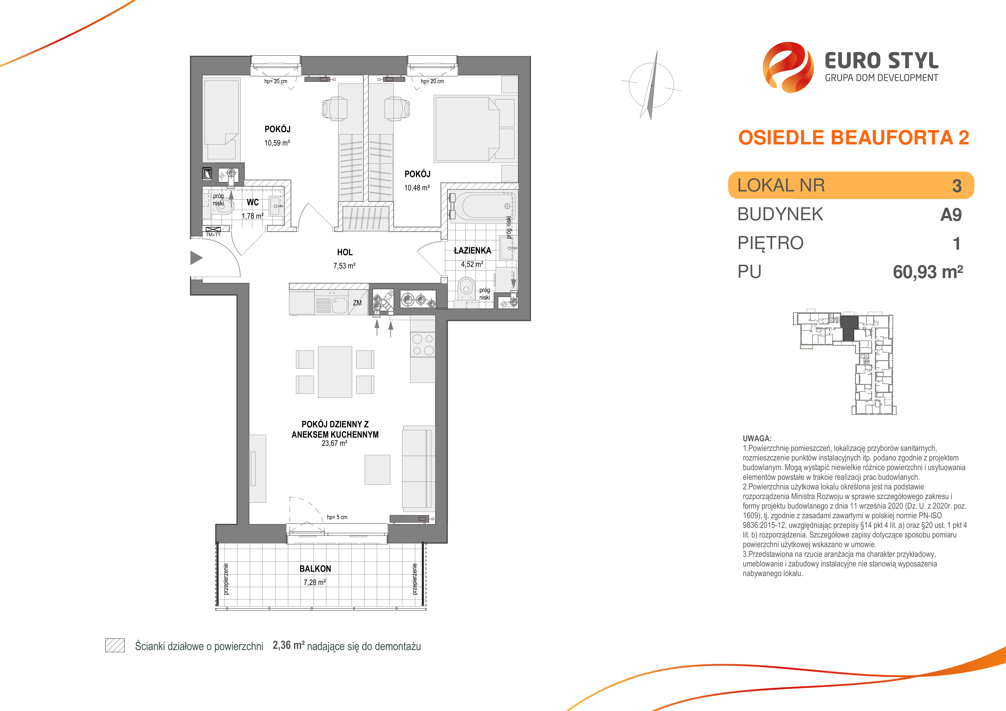 Mieszkanie 60,93 m², piętro 1, oferta nr A9/3, Osiedle Beauforta 2, Gdynia, Pogórze, ul. H. Derdowskiego-idx