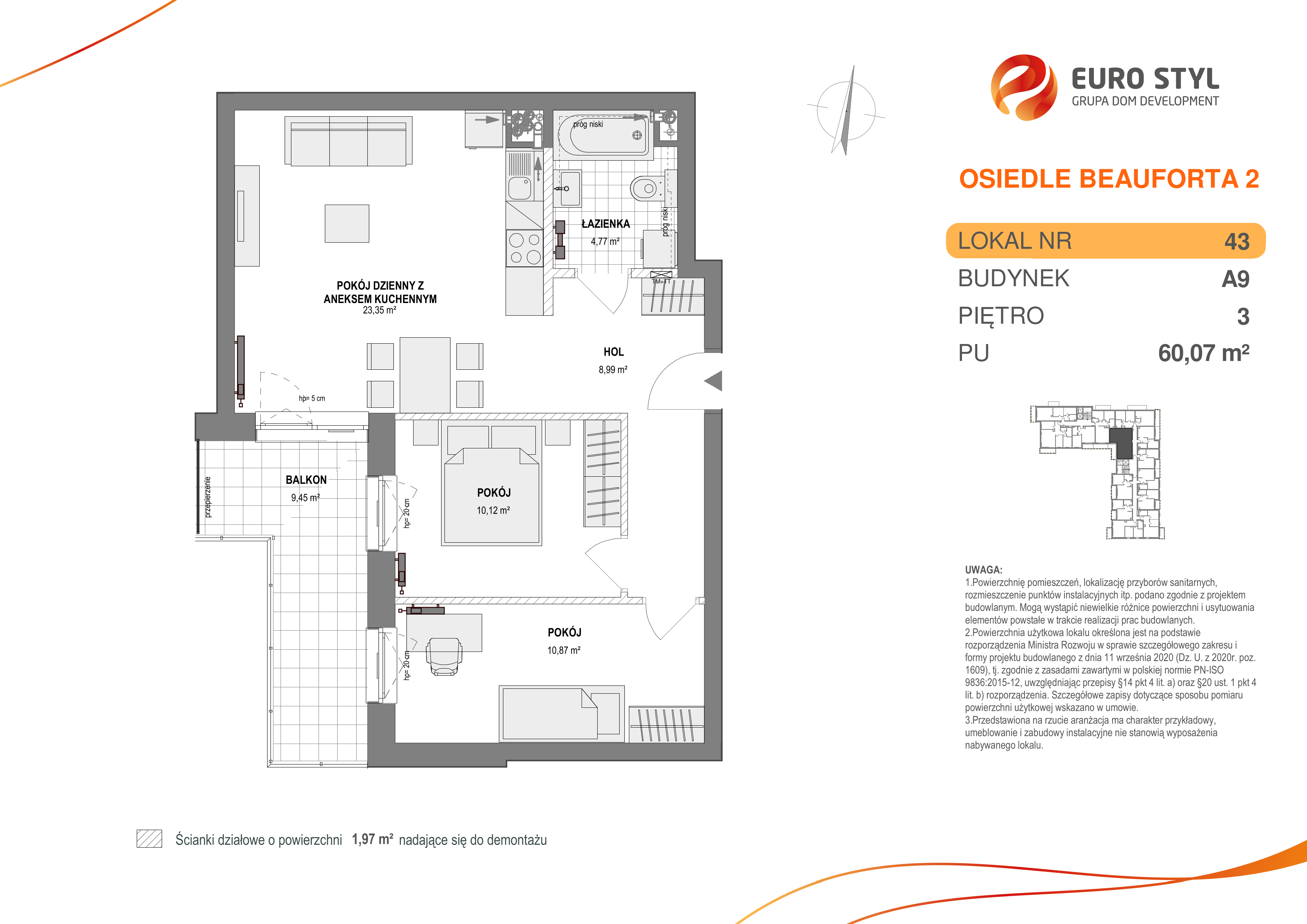 Mieszkanie 60,07 m², piętro 3, oferta nr A9/43, Osiedle Beauforta 2, Gdynia, Pogórze, ul. H. Derdowskiego-idx