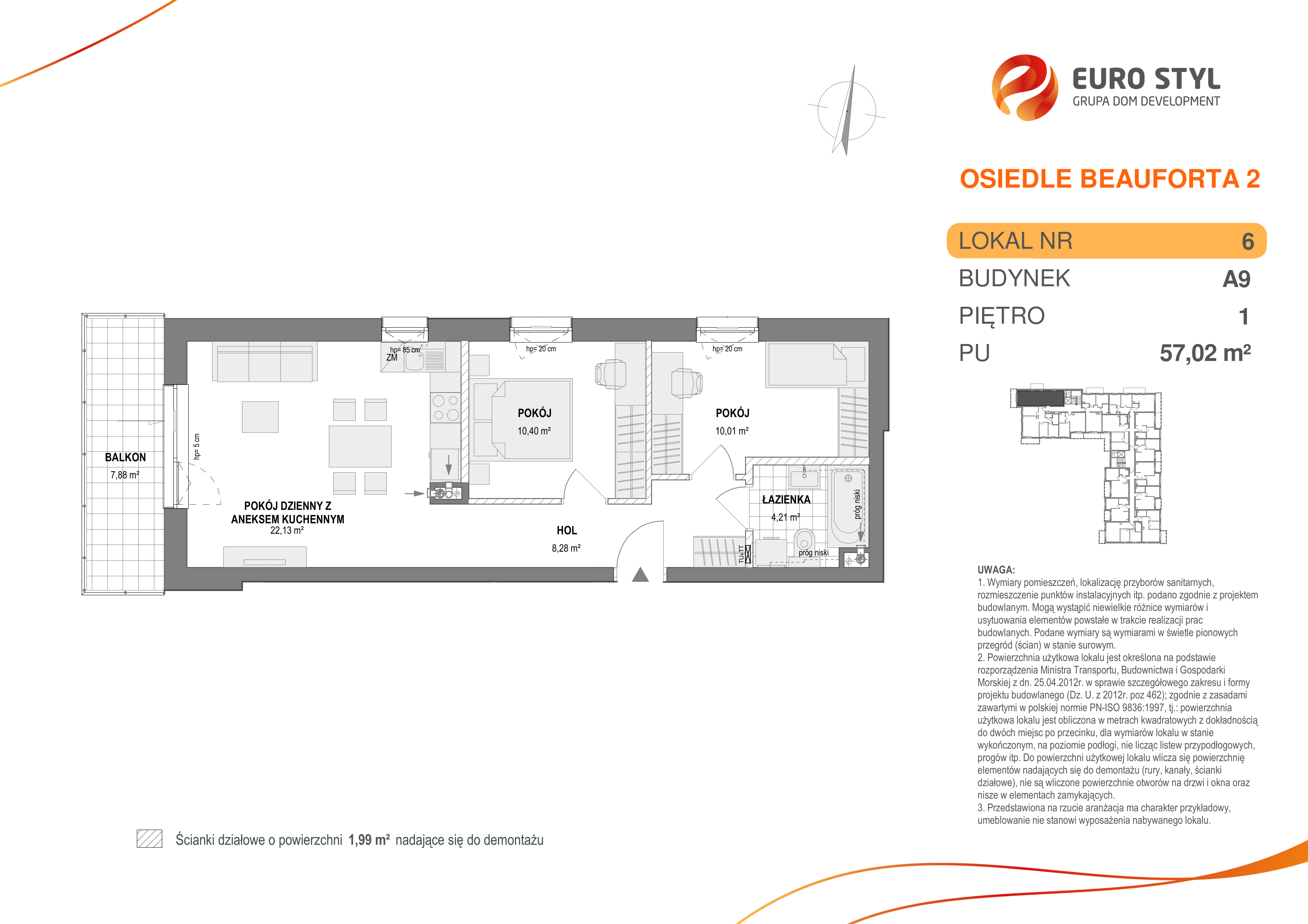 Mieszkanie 57,02 m², piętro 1, oferta nr A9/6, Osiedle Beauforta 2, Gdynia, Pogórze, ul. H. Derdowskiego-idx