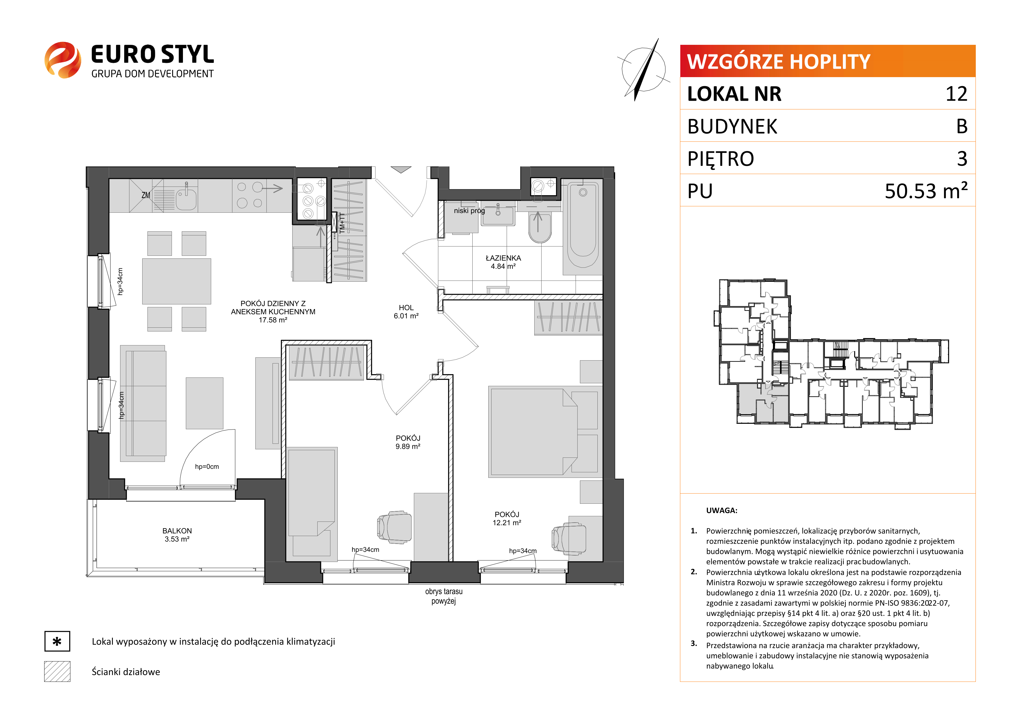 Mieszkanie 50,53 m², piętro 3, oferta nr B/12, Wzgórze Hoplity etap II, Gdańsk, Ujeścisko-Łostowice, Ujeścisko, ul. Kartuska-idx