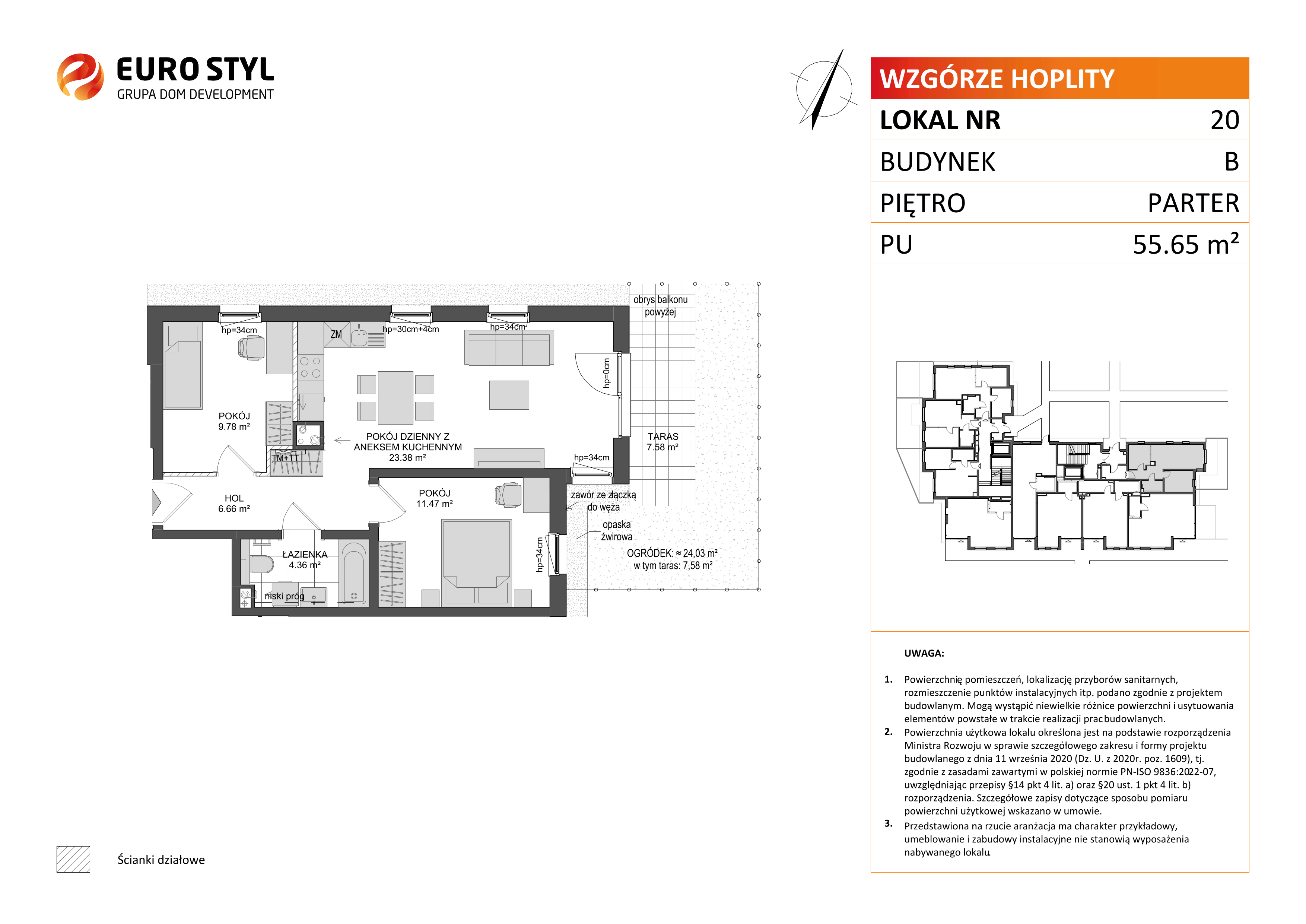 Mieszkanie 55,65 m², parter, oferta nr B/20, Wzgórze Hoplity etap II, Gdańsk, Ujeścisko-Łostowice, Ujeścisko, ul. Kartuska-idx