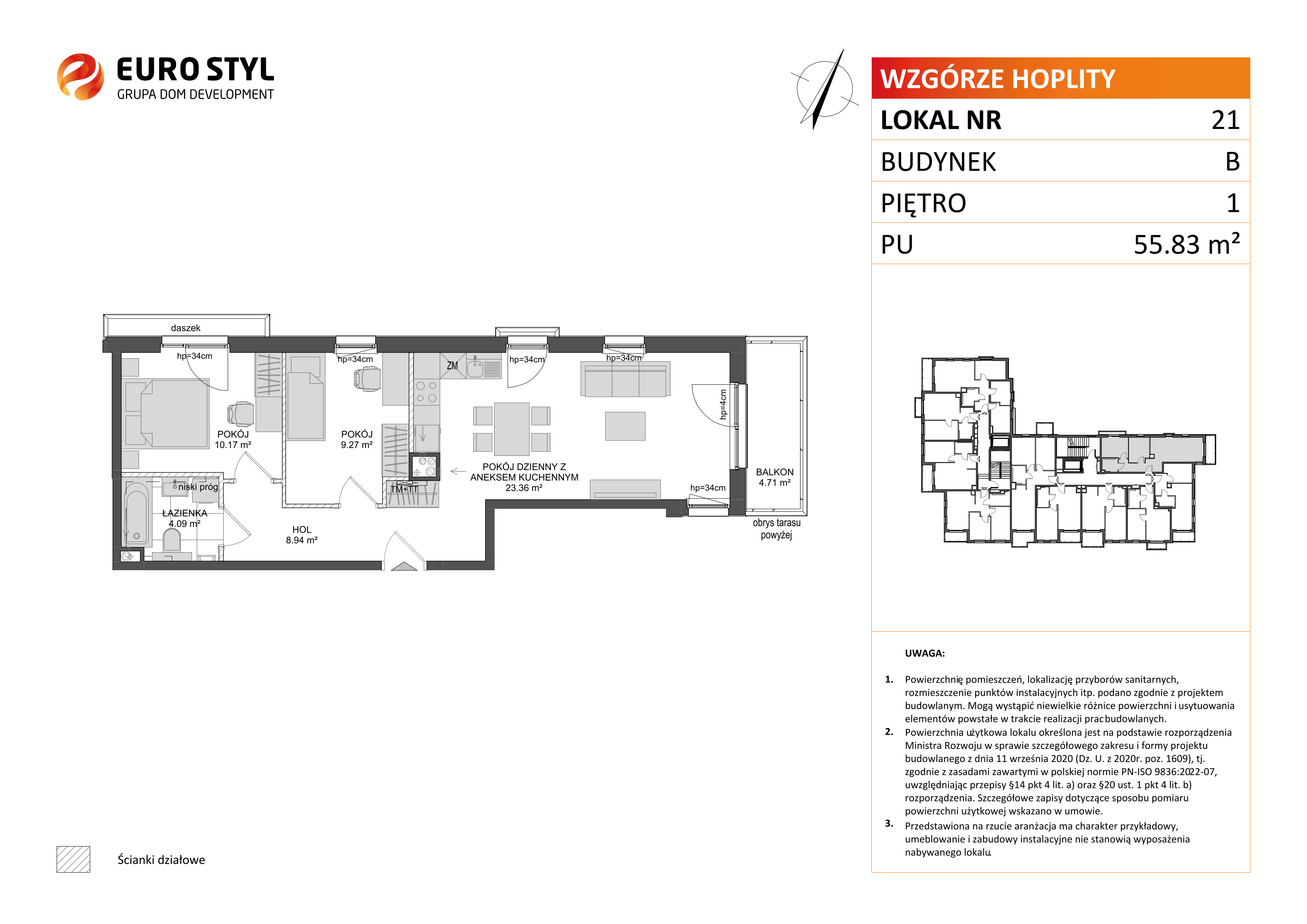 Mieszkanie 55,83 m², piętro 1, oferta nr B/21, Wzgórze Hoplity etap II, Gdańsk, Ujeścisko-Łostowice, Ujeścisko, ul. Kartuska-idx