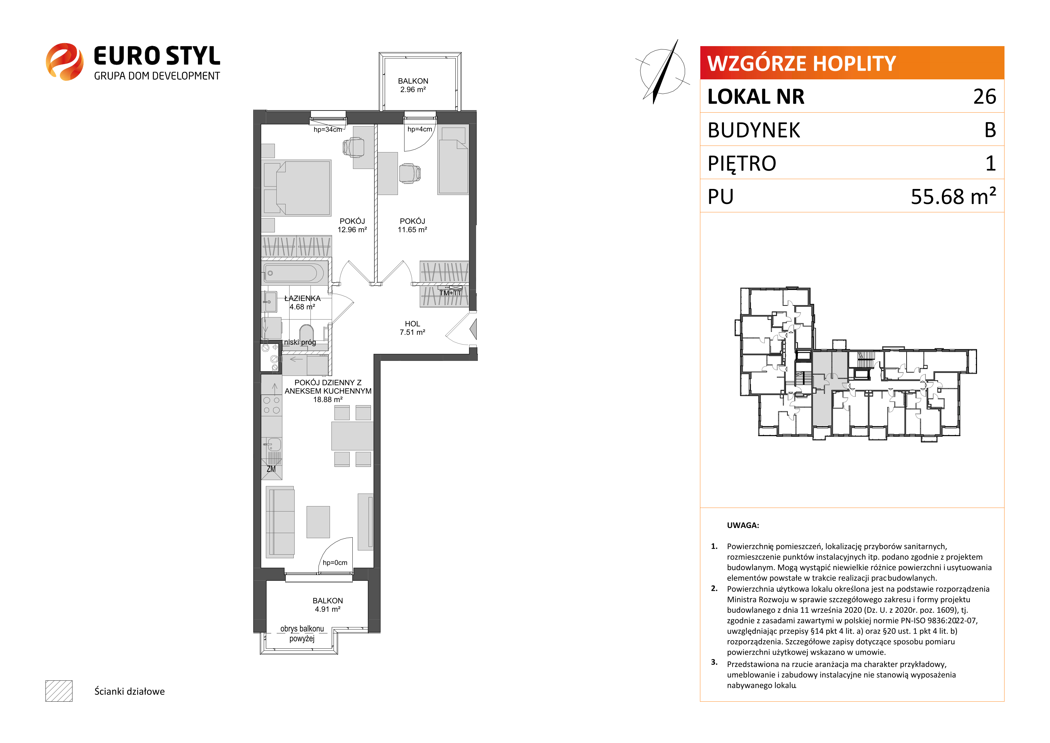 Mieszkanie 55,68 m², piętro 1, oferta nr B/26, Wzgórze Hoplity etap II, Gdańsk, Ujeścisko-Łostowice, Ujeścisko, ul. Kartuska-idx