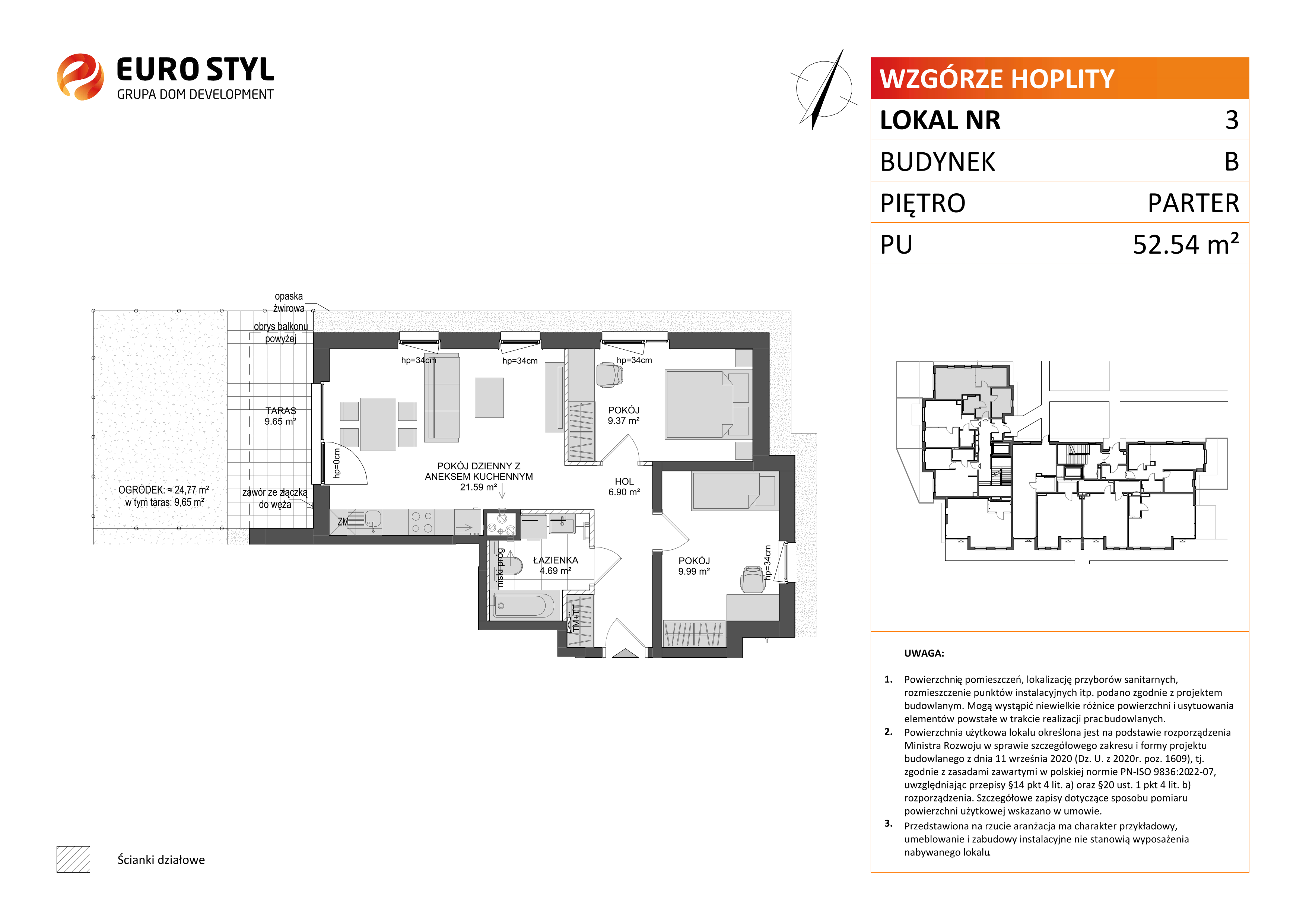 Mieszkanie 52,54 m², parter, oferta nr B/3, Wzgórze Hoplity etap II, Gdańsk, Ujeścisko-Łostowice, Ujeścisko, ul. Kartuska-idx