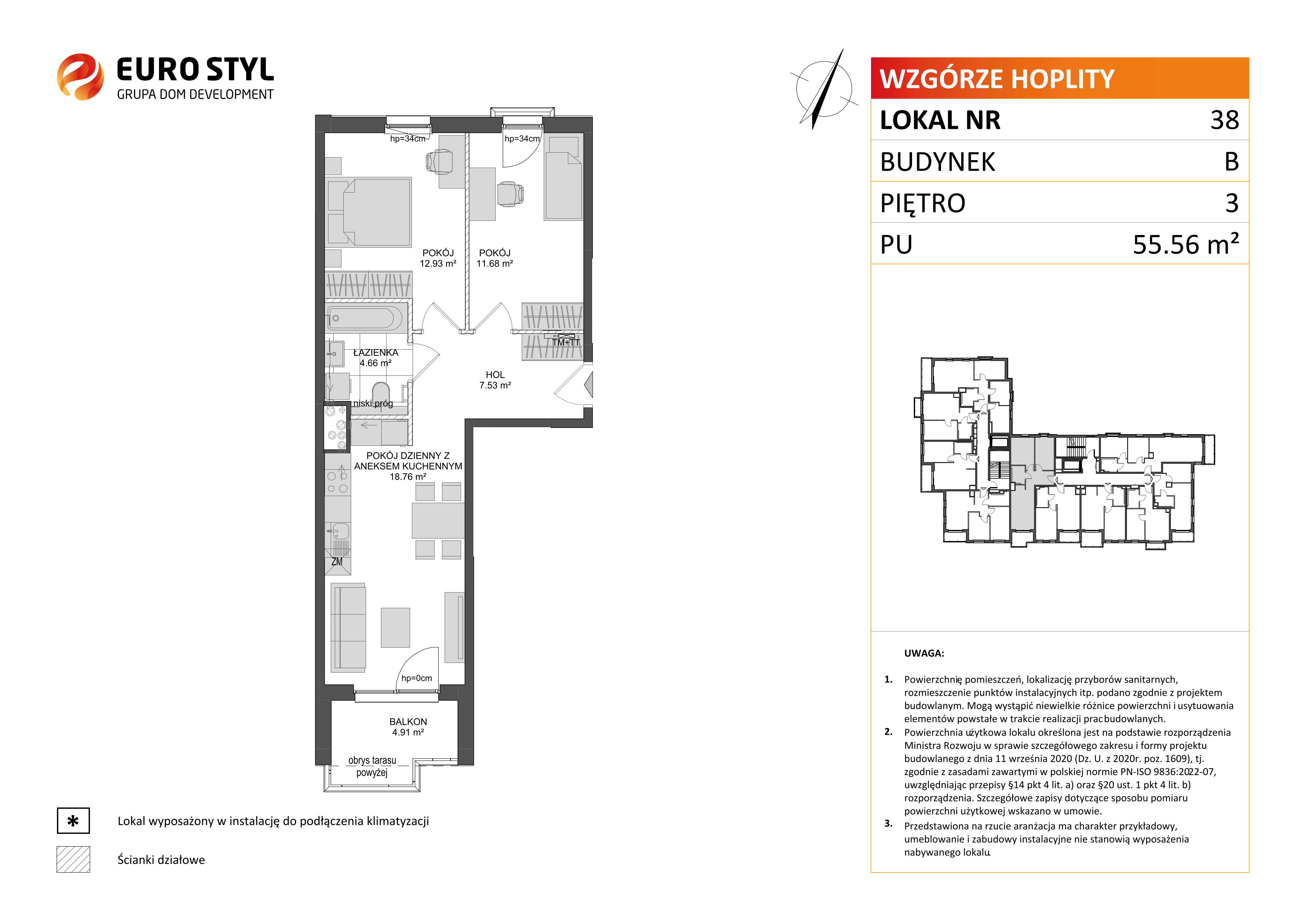 Mieszkanie 55,56 m², piętro 3, oferta nr B/38, Wzgórze Hoplity etap II, Gdańsk, Ujeścisko-Łostowice, Ujeścisko, ul. Kartuska-idx