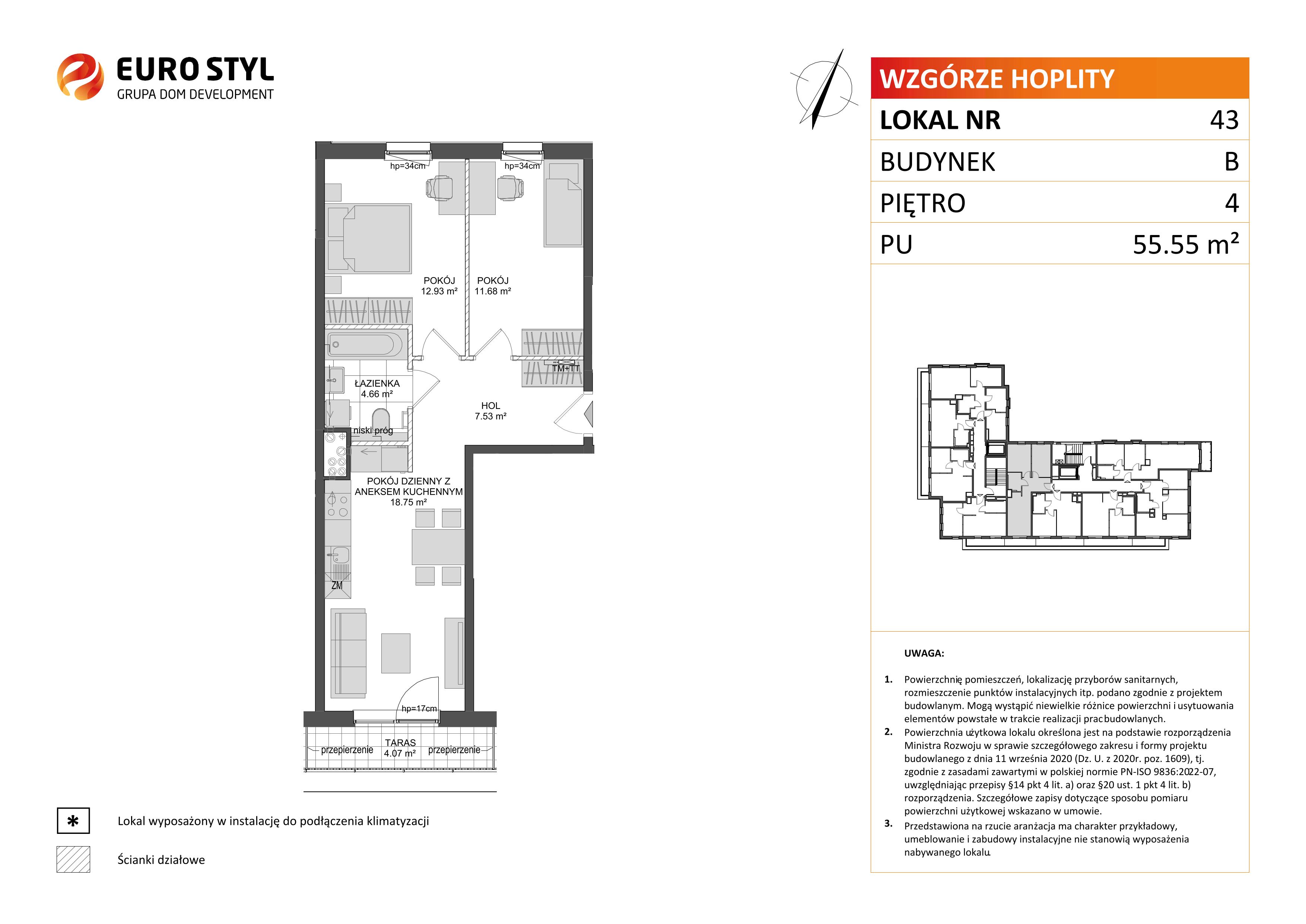 Mieszkanie 55,55 m², piętro 4, oferta nr B/43, Wzgórze Hoplity etap II, Gdańsk, Ujeścisko-Łostowice, Ujeścisko, ul. Kartuska-idx