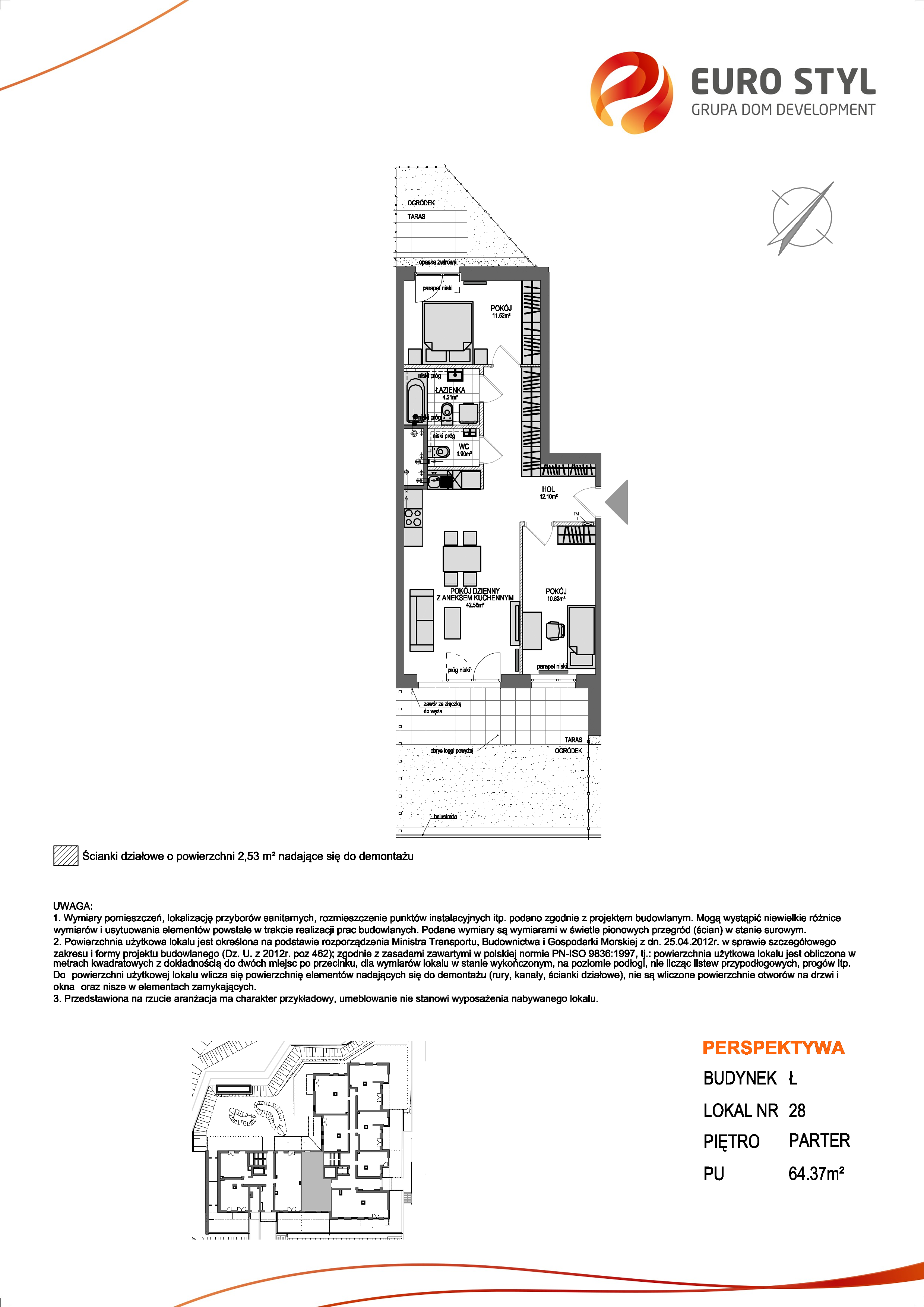 Mieszkanie 64,37 m², parter, oferta nr Ł/28, Perspektywa, Gdańsk, Siedlce, ul. Powstańców Warszawskich-idx