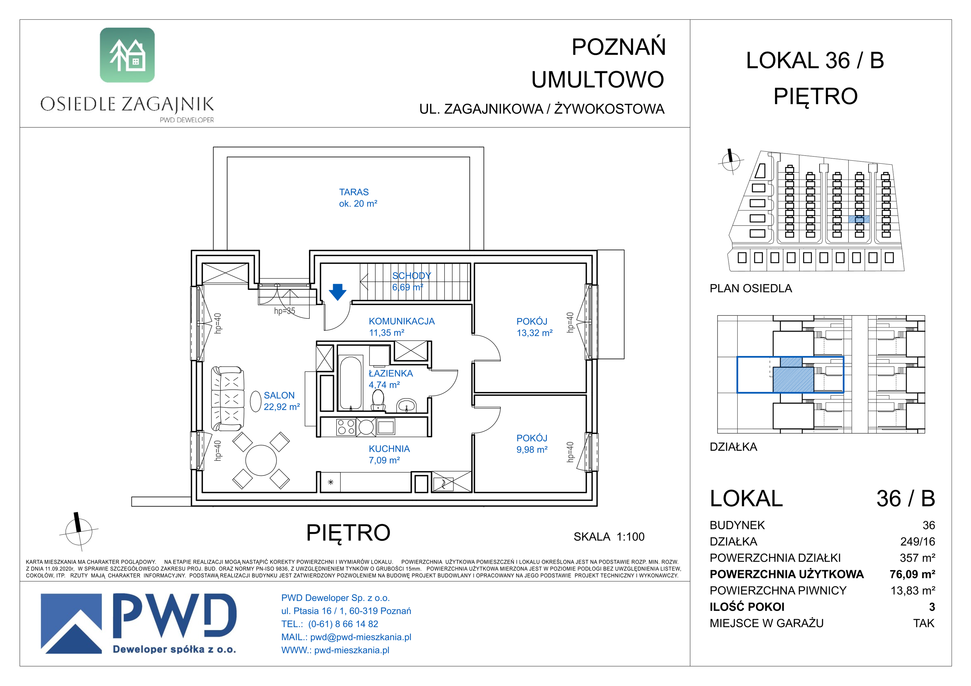 Mieszkanie 76,09 m², piętro 1, oferta nr 36 / B, Osiedle Zagajnik, Poznań, Umultowo, Umultowo, ul. Zagajnikowa-idx