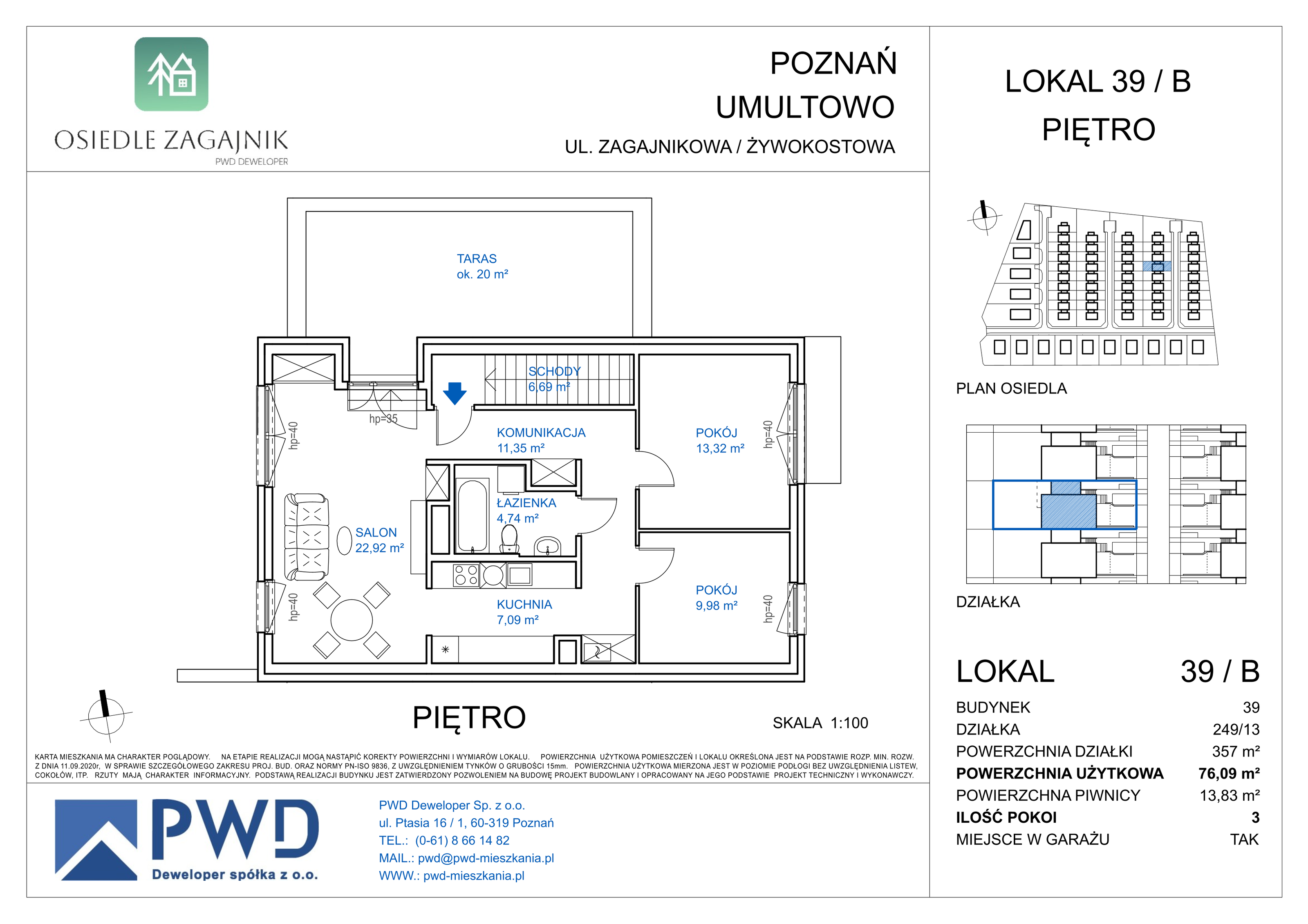 Mieszkanie 76,09 m², piętro 1, oferta nr 39 / B, Osiedle Zagajnik, Poznań, Umultowo, Umultowo, ul. Zagajnikowa-idx