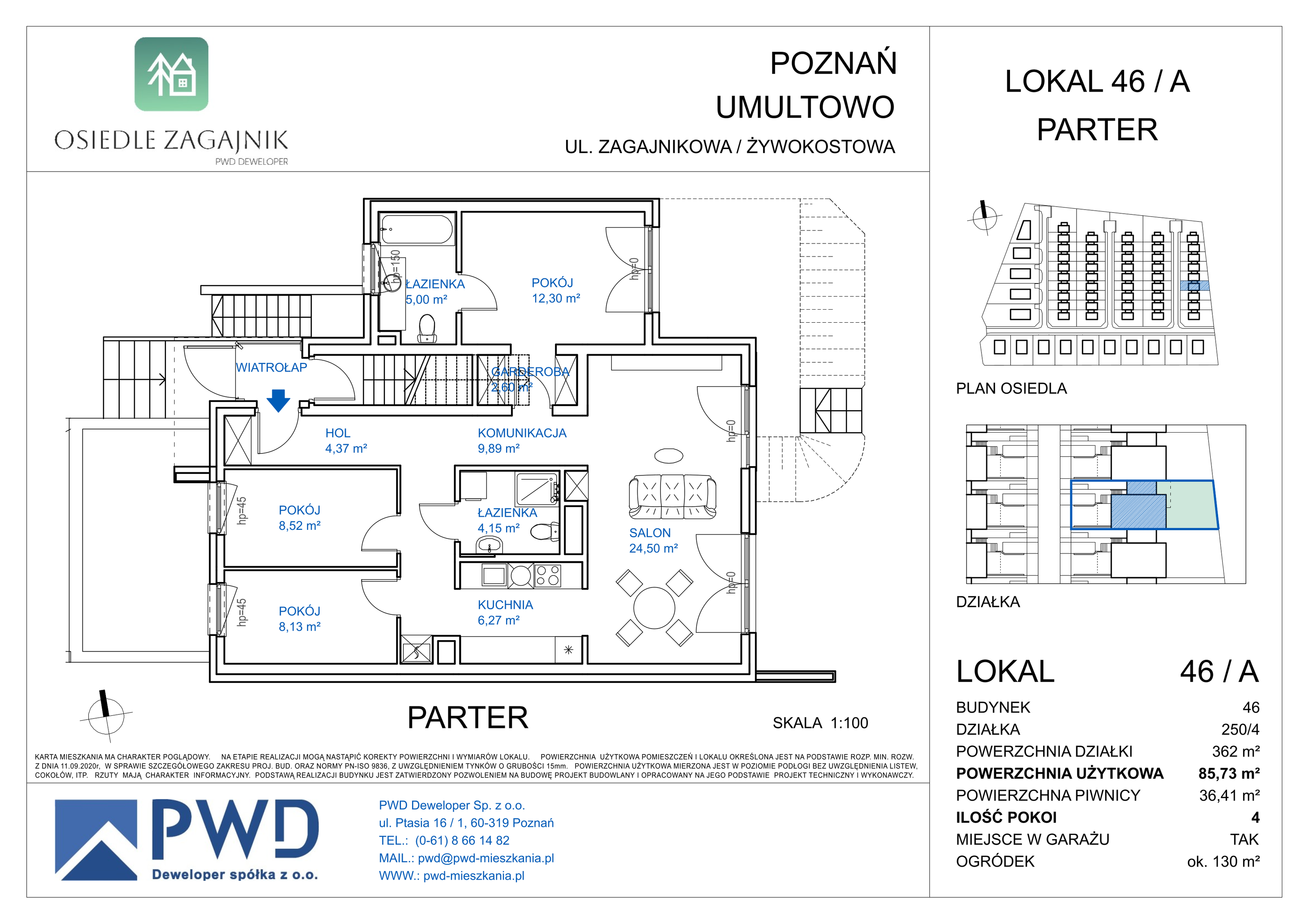 Mieszkanie 85,73 m², parter, oferta nr 46 / A, Osiedle Zagajnik, Poznań, Umultowo, Umultowo, ul. Zagajnikowa-idx