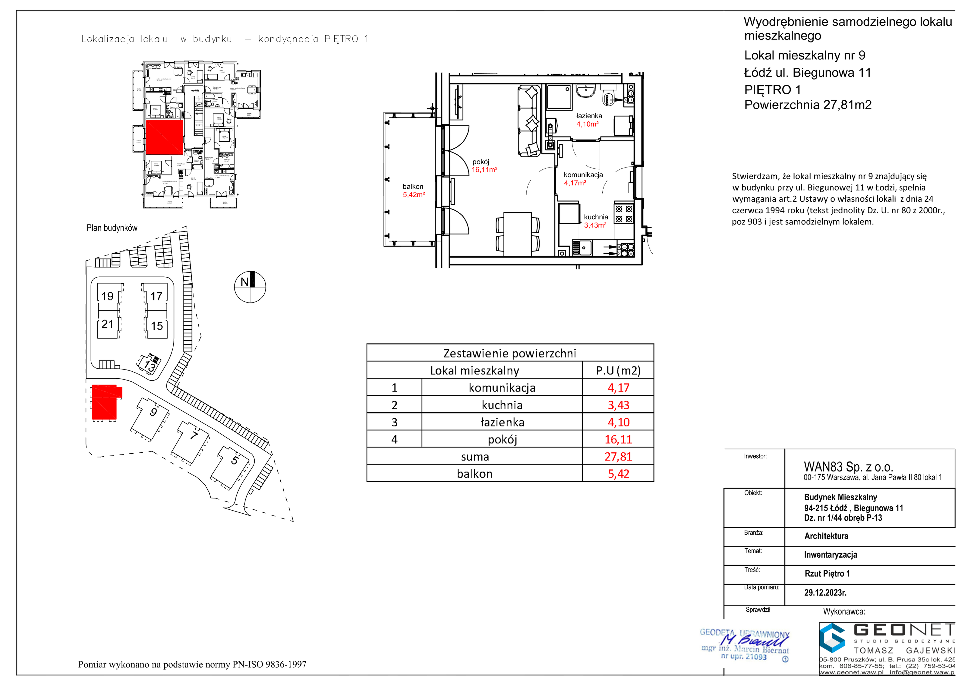 Mieszkanie 27,81 m², piętro 1, oferta nr E50.09, Osiedle na Zdrowiu, Łódź, Polesie, Złotno, ul. Biegunowa-idx