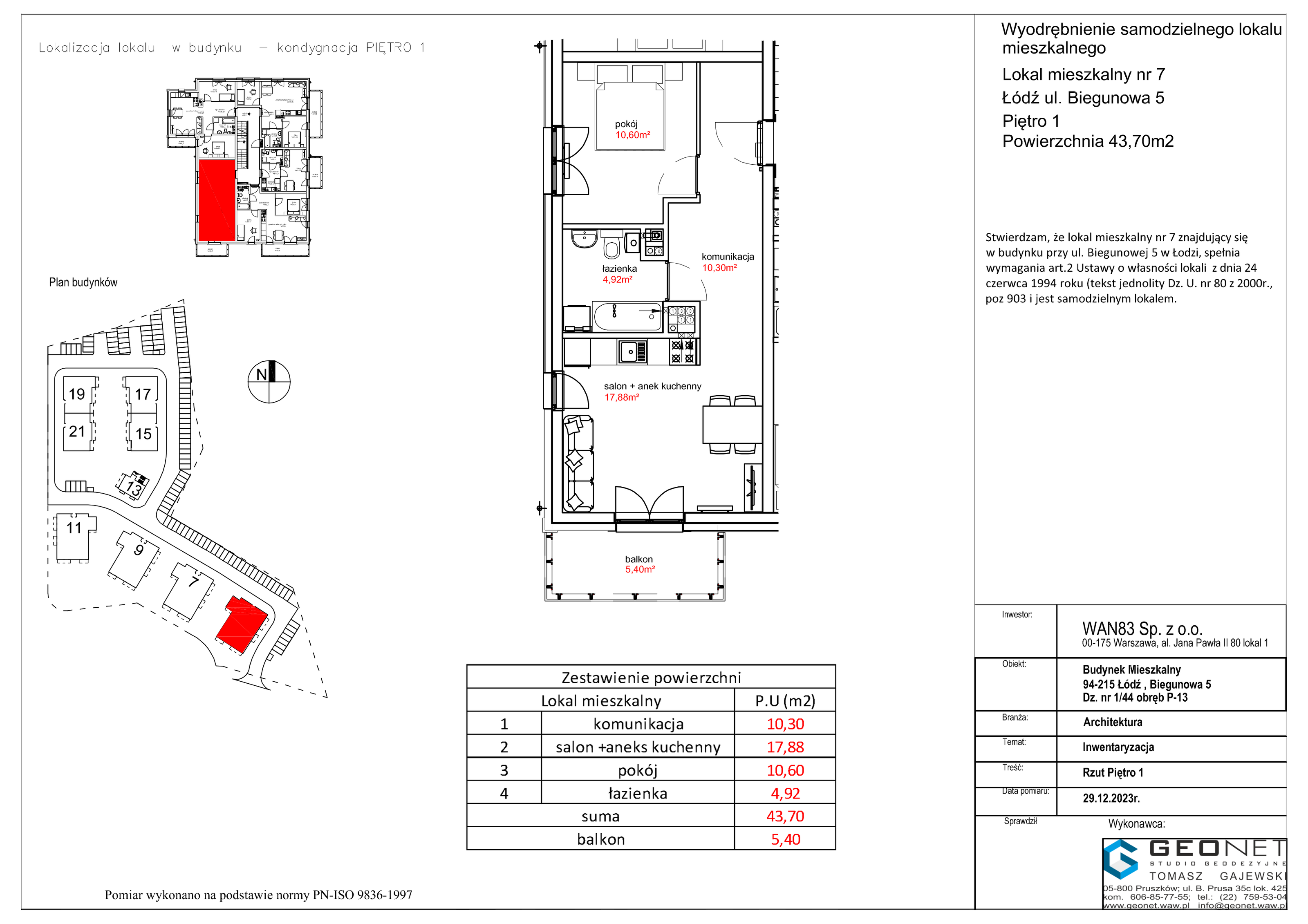 Mieszkanie 43,70 m², piętro 1, oferta nr E53.07, Osiedle na Zdrowiu, Łódź, Polesie, Złotno, ul. Biegunowa-idx