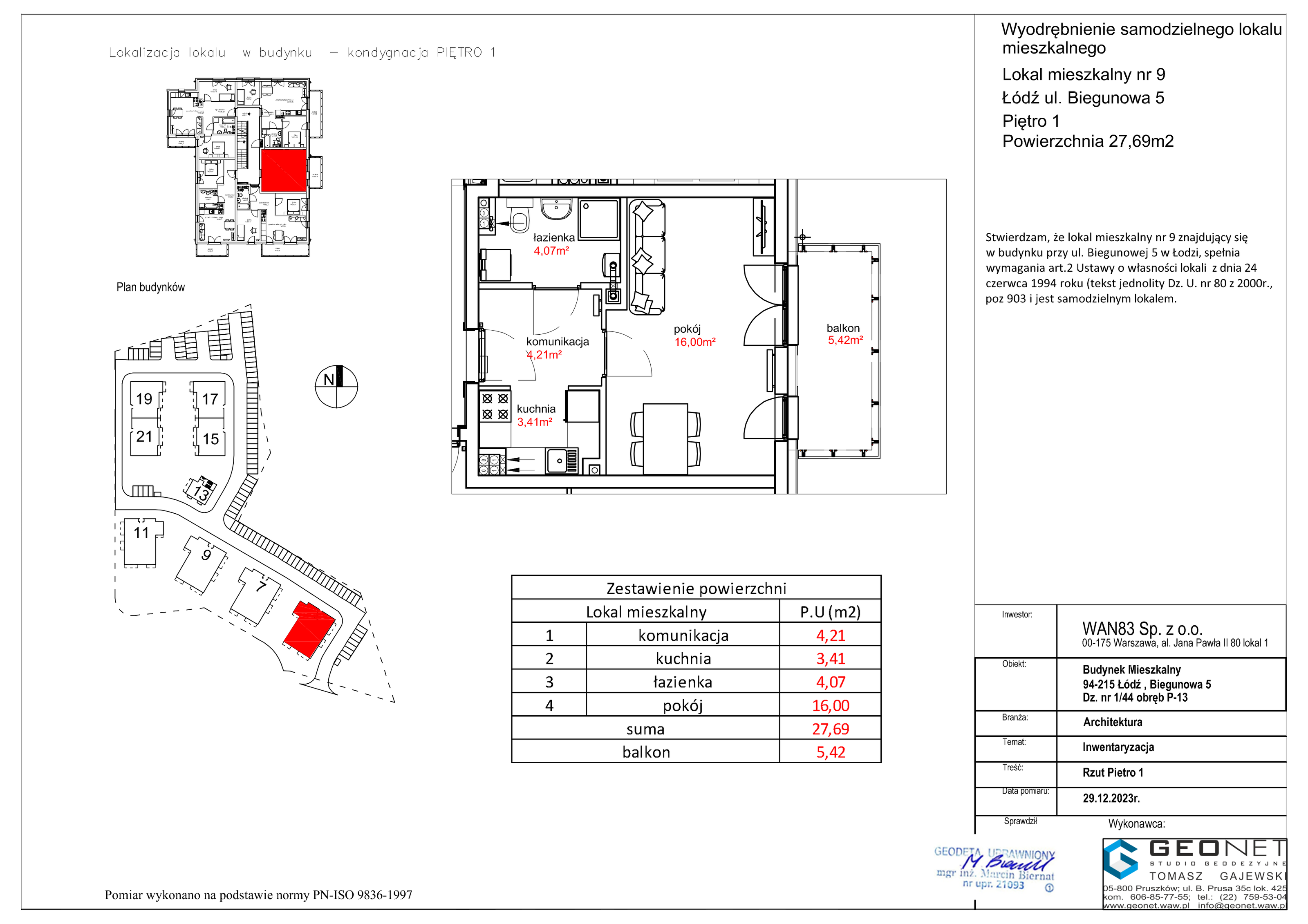 Mieszkanie 27,69 m², piętro 1, oferta nr E53.09, Osiedle na Zdrowiu, Łódź, Polesie, Złotno, ul. Biegunowa-idx