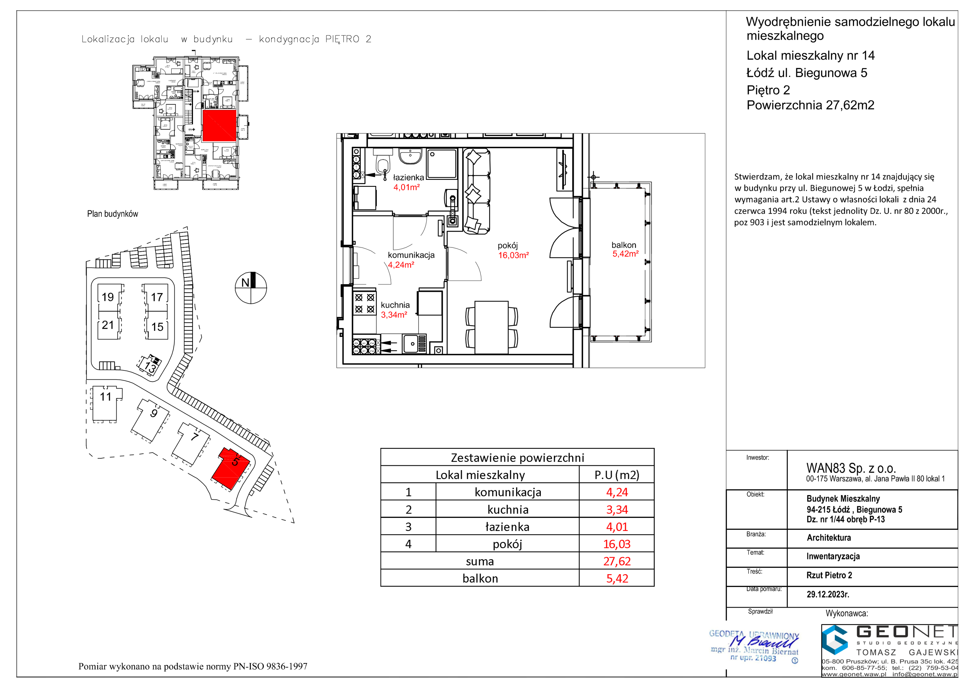 Mieszkanie 27,62 m², piętro 2, oferta nr E53.14 , Osiedle na Zdrowiu, Łódź, Polesie, Złotno, ul. Biegunowa-idx