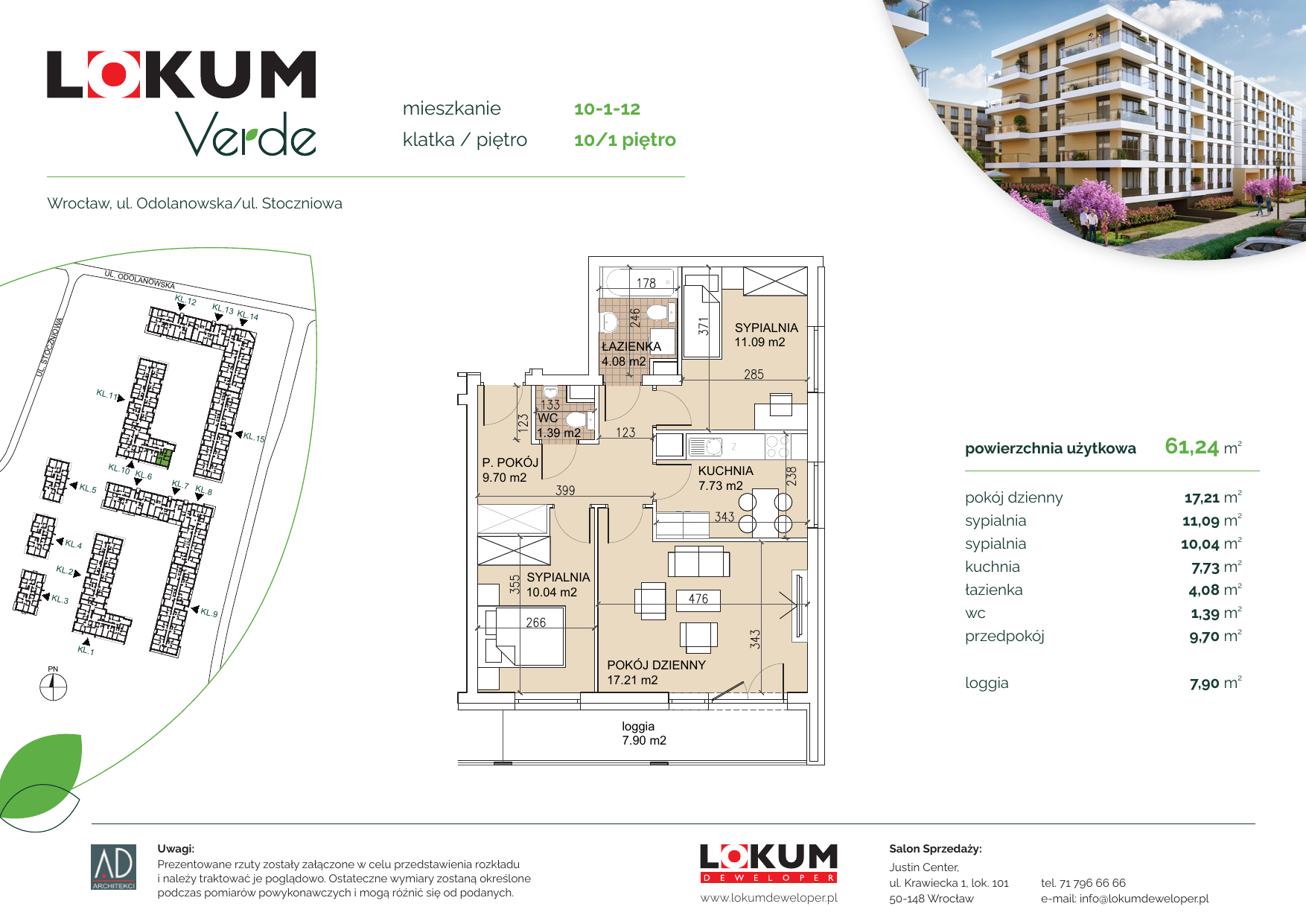 Apartament 61,14 m², piętro 1, oferta nr 10-1-12, Lokum Verde, Wrocław, Psie Pole-Zawidawie, Zakrzów, ul. Z. Gumińskiej/Odolanowska-idx