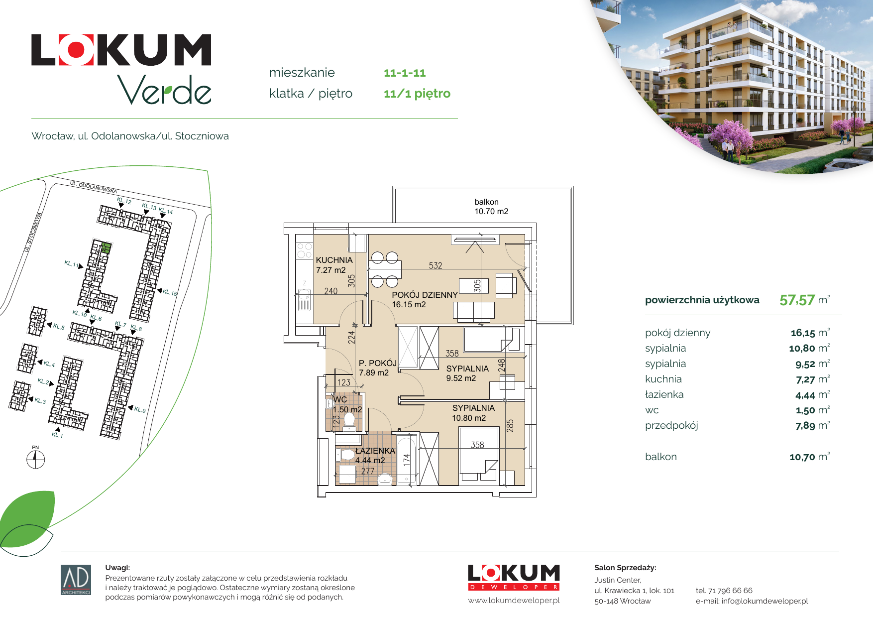 Apartament 57,47 m², piętro 1, oferta nr 11-1-11, Lokum Verde, Wrocław, Psie Pole-Zawidawie, Zakrzów, ul. Z. Gumińskiej/Odolanowska-idx