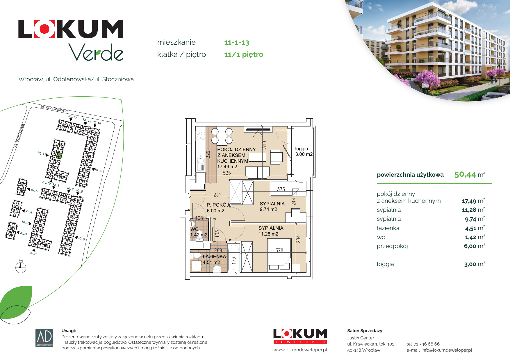 Apartament 50,29 m², piętro 1, oferta nr 11-1-13, Lokum Verde, Wrocław, Psie Pole-Zawidawie, Zakrzów, ul. Z. Gumińskiej/Odolanowska-idx