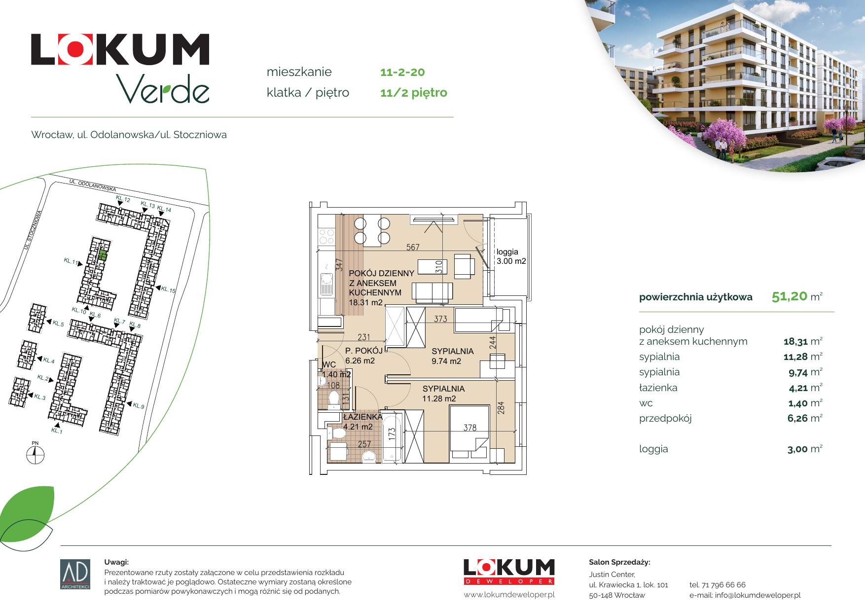 Apartament 51,11 m², piętro 2, oferta nr 11-2-20, Lokum Verde, Wrocław, Psie Pole-Zawidawie, Zakrzów, ul. Z. Gumińskiej/Odolanowska-idx