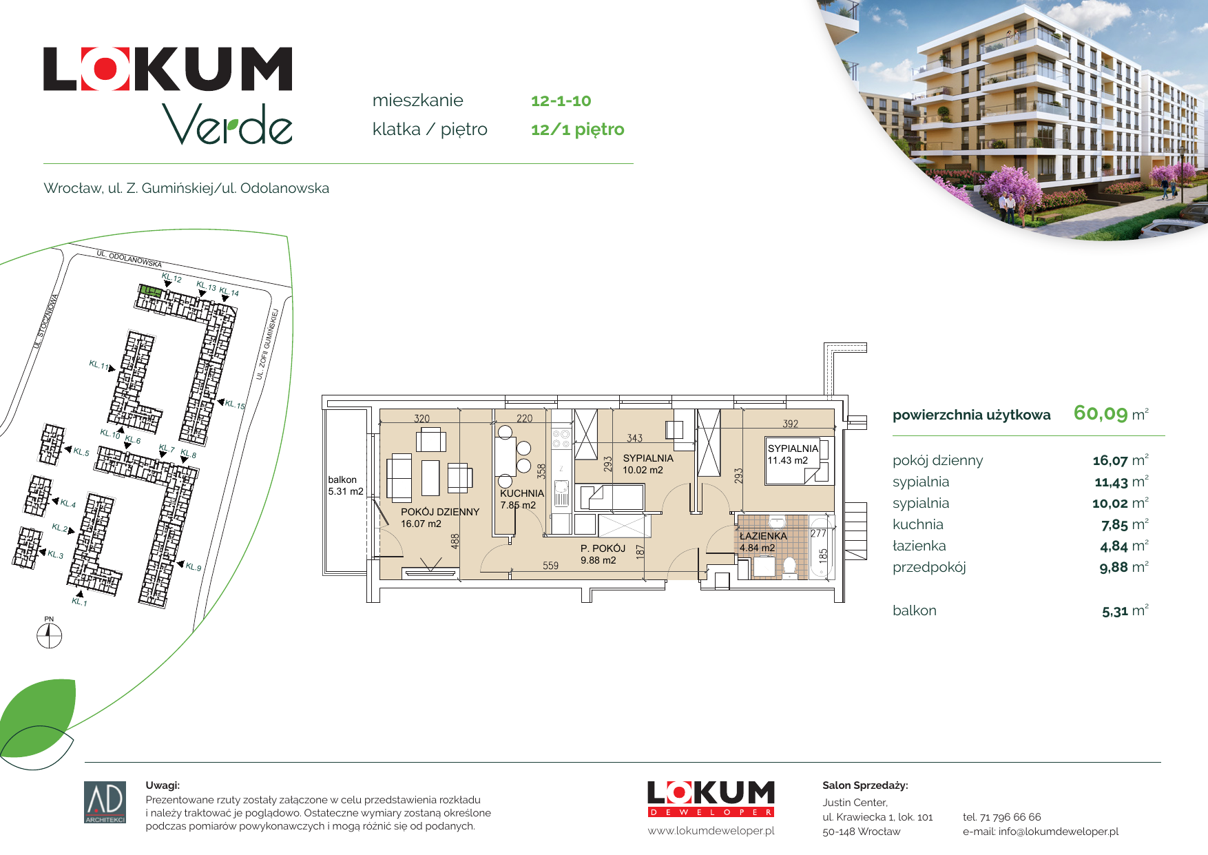 Apartament 59,98 m², piętro 1, oferta nr 12-1-10, Lokum Verde, Wrocław, Psie Pole-Zawidawie, Zakrzów, ul. Z. Gumińskiej/Odolanowska-idx