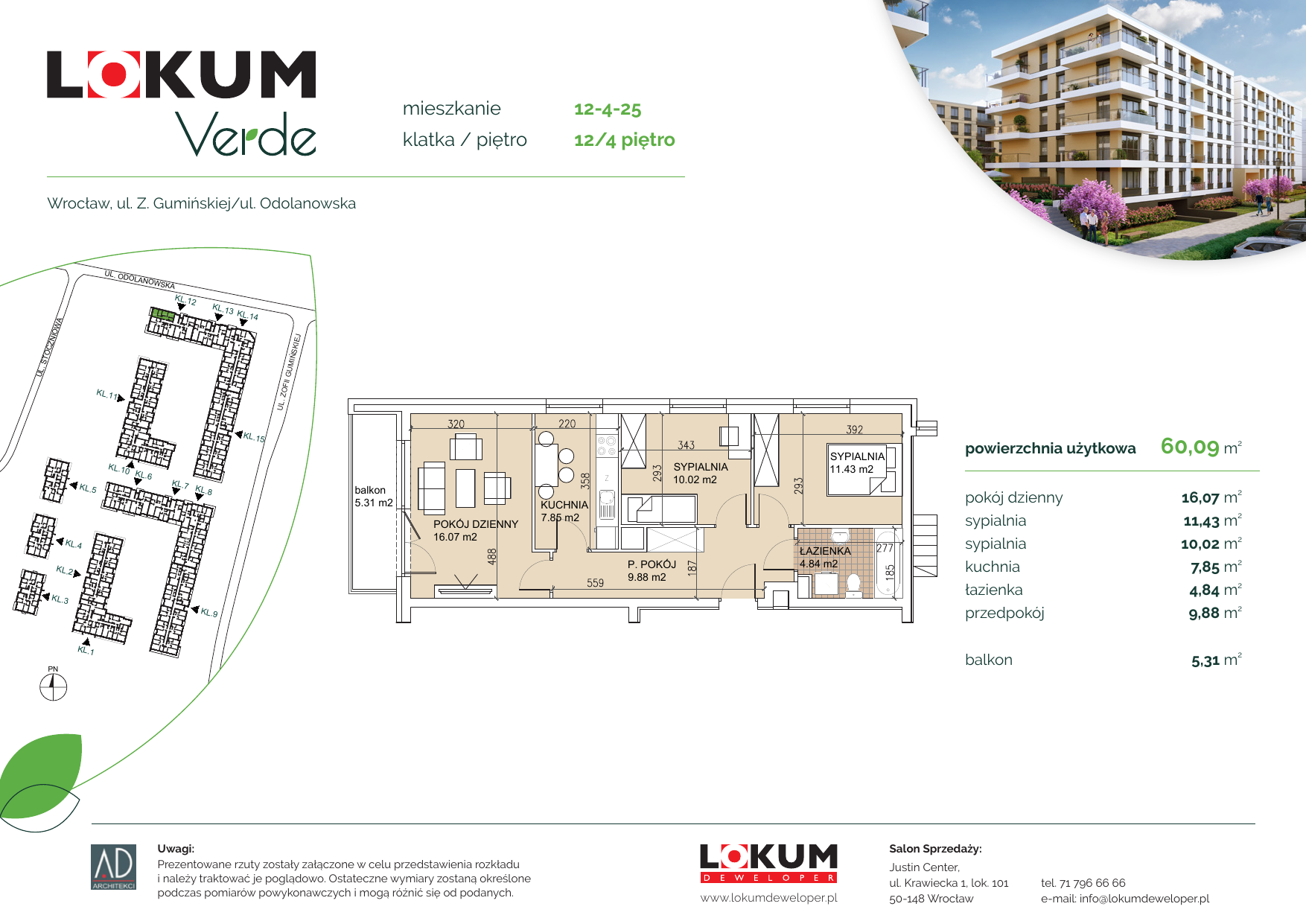 Apartament 59,80 m², piętro 4, oferta nr 12-4-25, Lokum Verde, Wrocław, Psie Pole-Zawidawie, Zakrzów, ul. Z. Gumińskiej/Odolanowska-idx