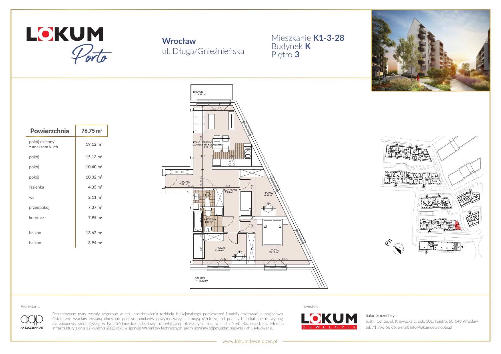 Mieszkanie 76,51 m², piętro 3, oferta nr K1-3-28, Lokum Porto, Wrocław, Szczepin, ul. Długa/Gnieźnieńska-idx