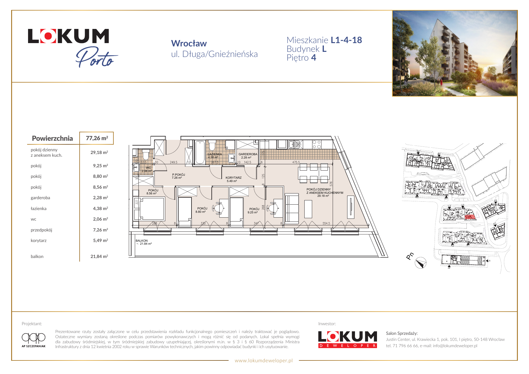 Mieszkanie 77,29 m², piętro 4, oferta nr L1-4-18, Lokum Porto, Wrocław, Szczepin, ul. Długa/Gnieźnieńska-idx