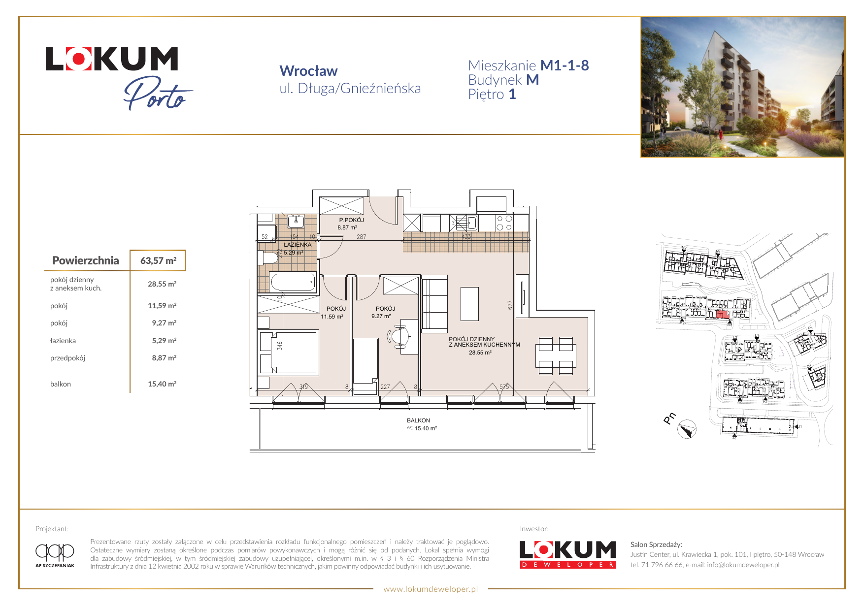 Mieszkanie 63,60 m², piętro 1, oferta nr M1-1-8, Lokum Porto, Wrocław, Szczepin, ul. Długa/Gnieźnieńska-idx