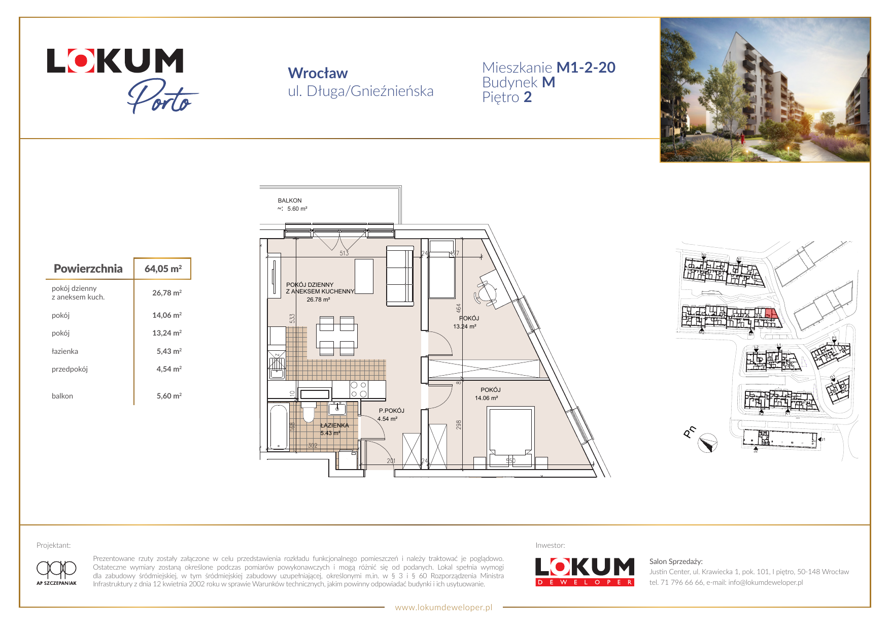 Mieszkanie 64,22 m², piętro 2, oferta nr M1-2-20, Lokum Porto, Wrocław, Szczepin, ul. Długa/Gnieźnieńska-idx