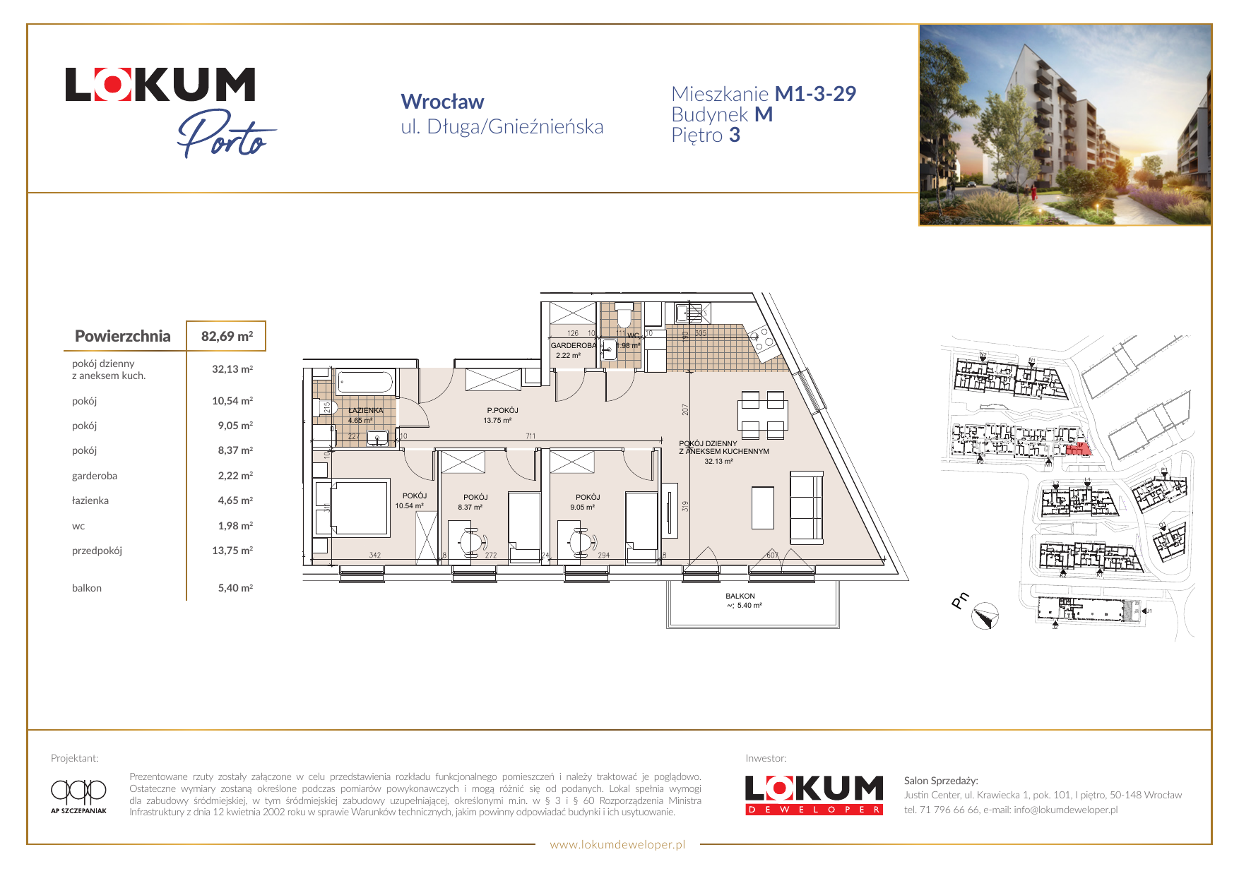 Mieszkanie 82,98 m², piętro 3, oferta nr M1-3-29, Lokum Porto, Wrocław, Szczepin, ul. Długa/Gnieźnieńska-idx