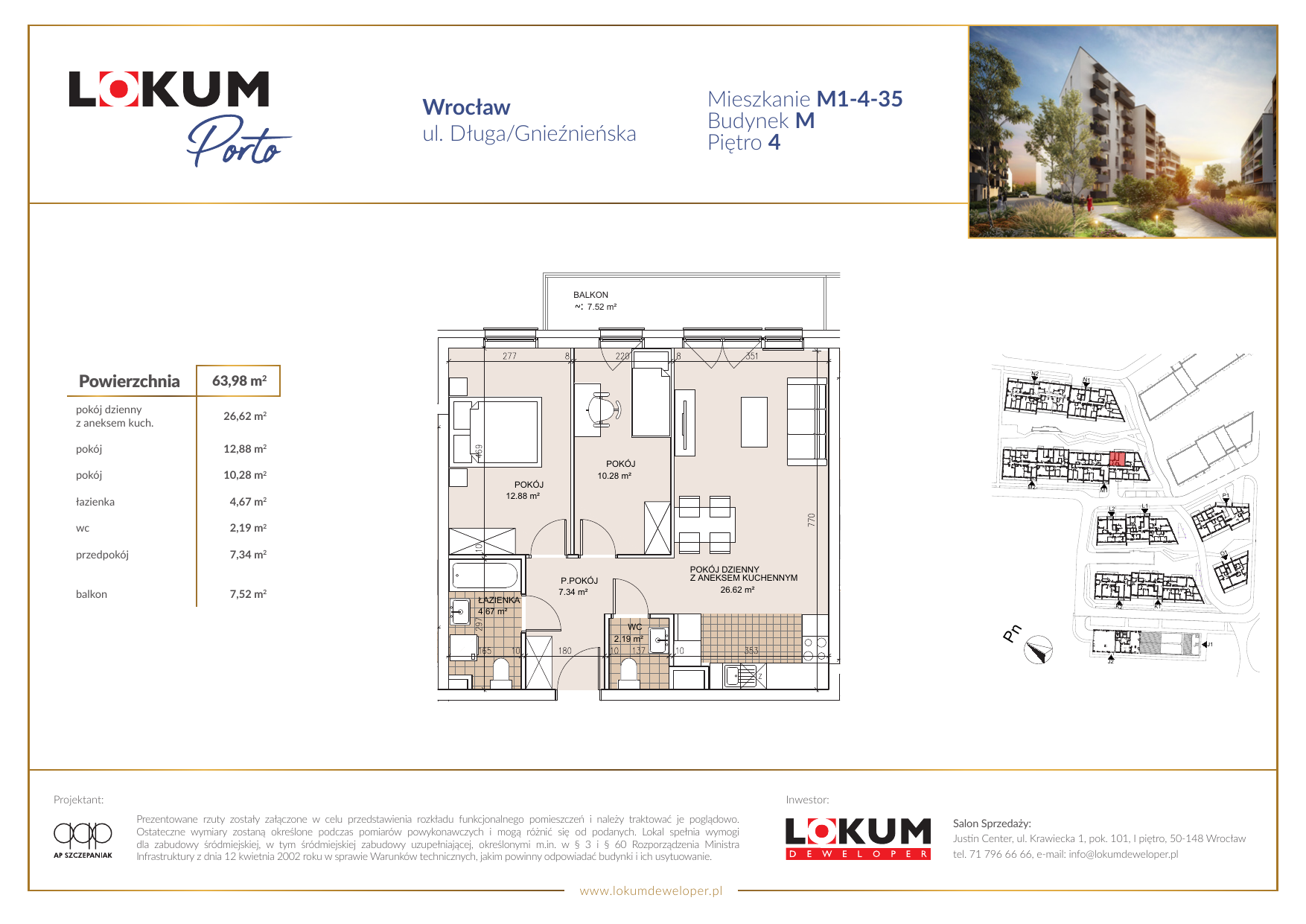 Mieszkanie 64,09 m², piętro 4, oferta nr M1-4-35, Lokum Porto, Wrocław, Szczepin, ul. Długa/Gnieźnieńska-idx