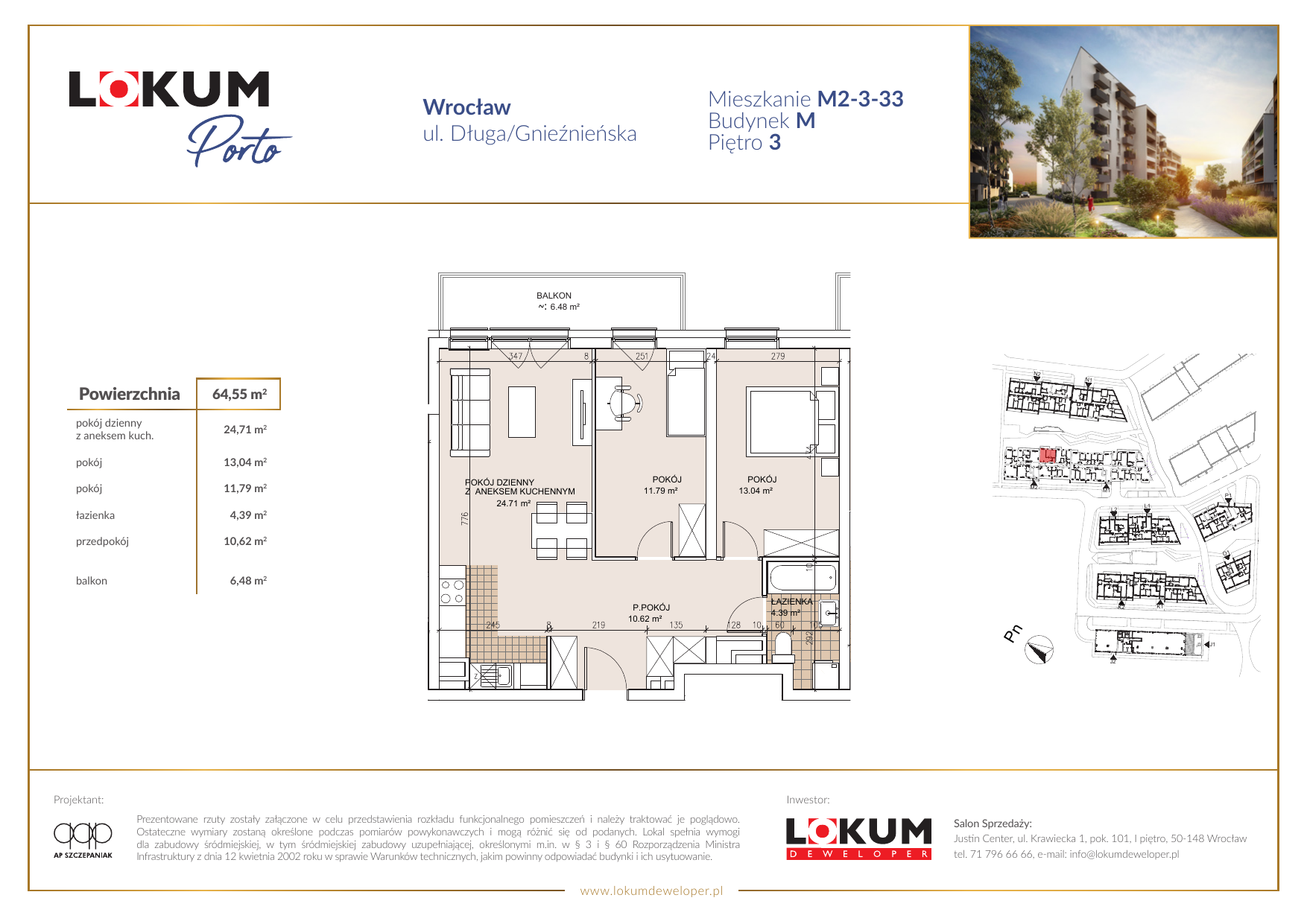 Mieszkanie 64,62 m², piętro 3, oferta nr M2-3-33, Lokum Porto, Wrocław, Szczepin, ul. Długa/Gnieźnieńska-idx