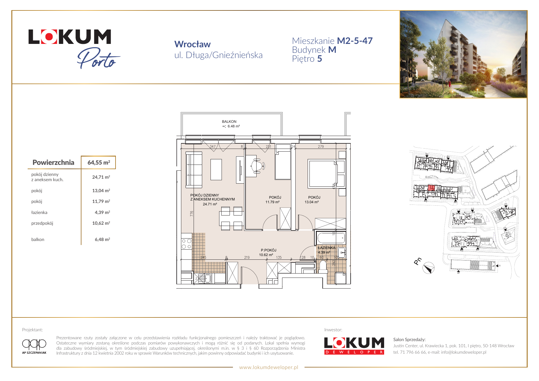 Mieszkanie 64,55 m², piętro 5, oferta nr M2-5-47, Lokum Porto, Wrocław, Szczepin, ul. Długa/Gnieźnieńska-idx