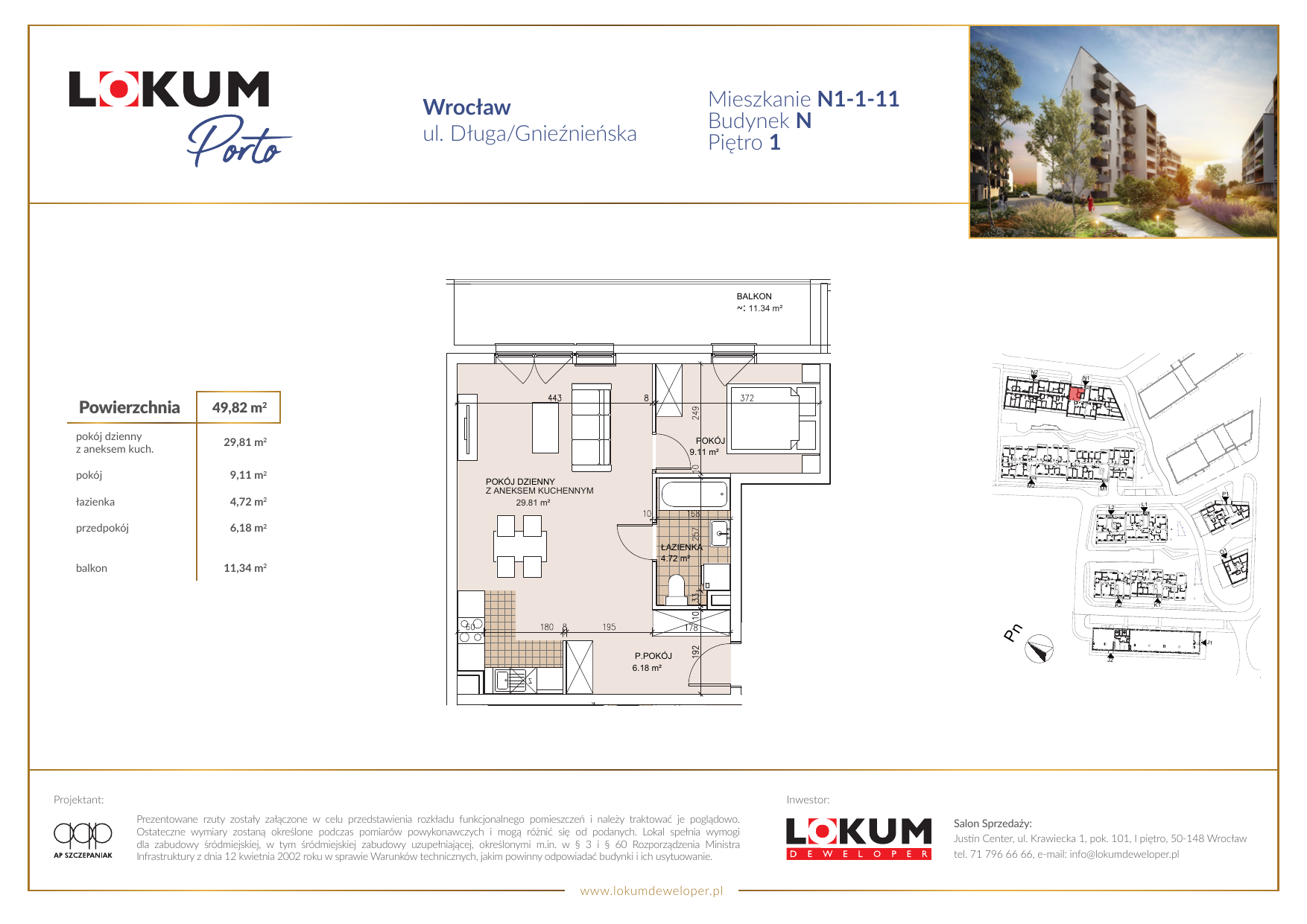 Mieszkanie 49,84 m², piętro 1, oferta nr N1-1-11, Lokum Porto, Wrocław, Szczepin, ul. Długa/Gnieźnieńska-idx