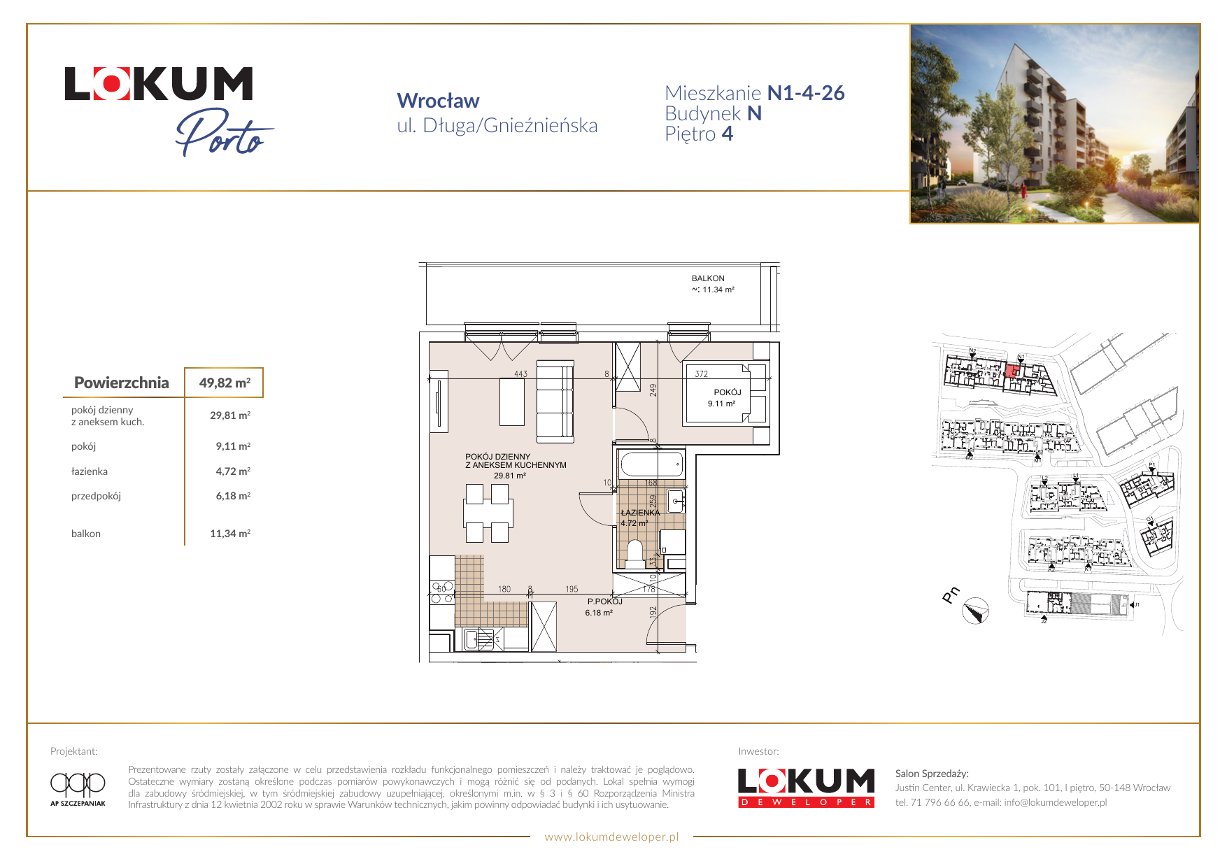 Mieszkanie 49,91 m², piętro 4, oferta nr N1-4-26, Lokum Porto, Wrocław, Szczepin, ul. Długa/Gnieźnieńska-idx