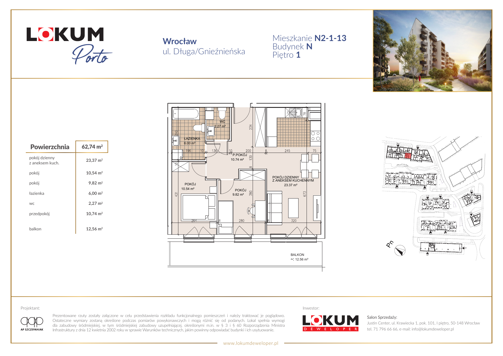 Mieszkanie 62,82 m², piętro 1, oferta nr N2-1-13, Lokum Porto, Wrocław, Szczepin, ul. Długa/Gnieźnieńska-idx