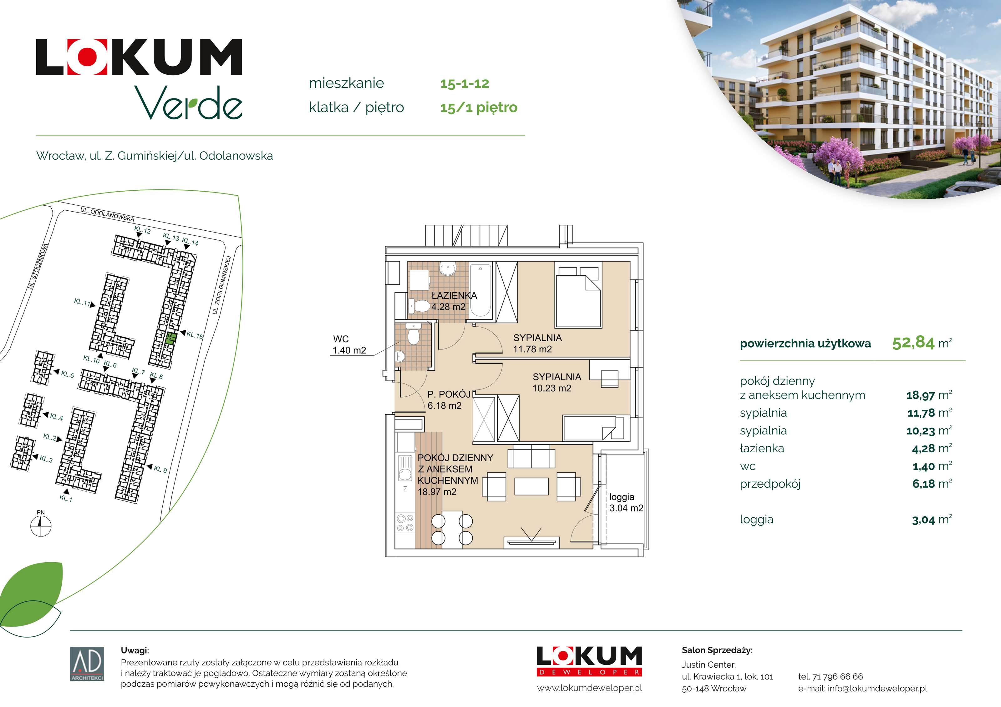 Apartament 52,84 m², piętro 1, oferta nr 15-1-12, Lokum Verde, Wrocław, Psie Pole-Zawidawie, Zakrzów, ul. Z. Gumińskiej/Odolanowska-idx