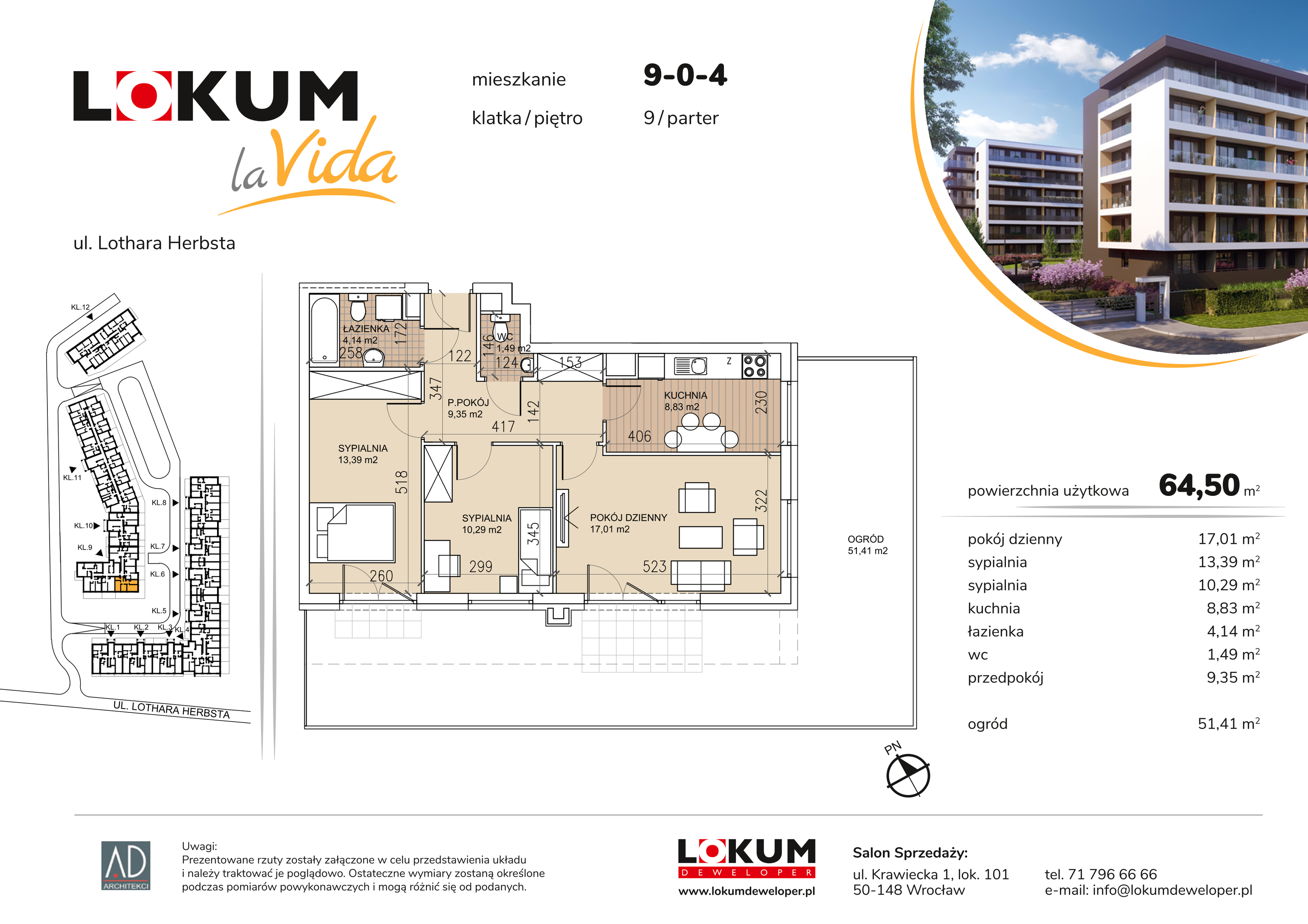 Mieszkanie 64,50 m², parter, oferta nr 9-0-4, Lokum la Vida Etap II, Wrocław, Sołtysowice, ul. Lothara Herbsta-idx