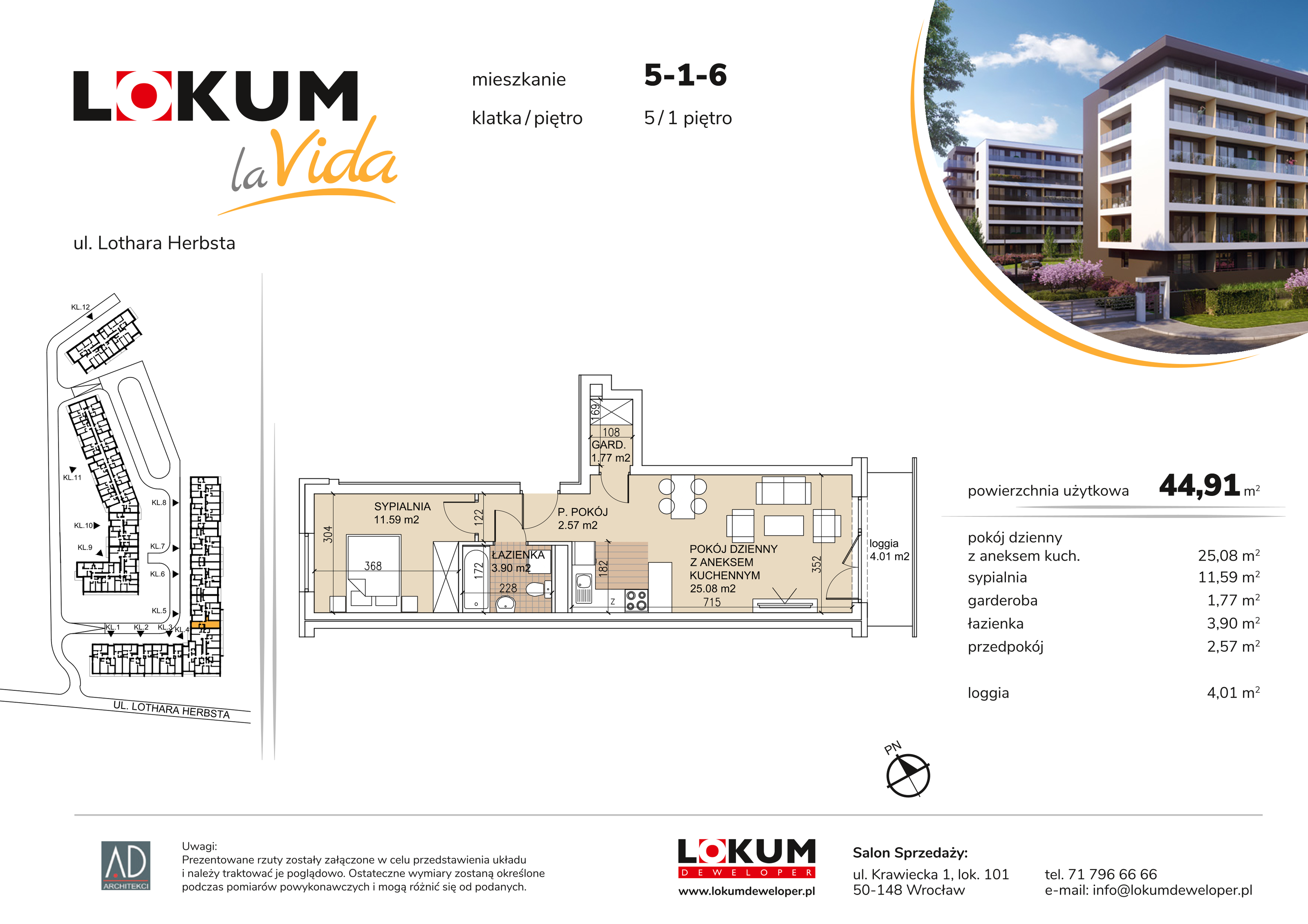 Mieszkanie 44,91 m², piętro 1, oferta nr 5-1-6, Lokum la Vida, Wrocław, Sołtysowice, ul. Lothara Herbsta-idx