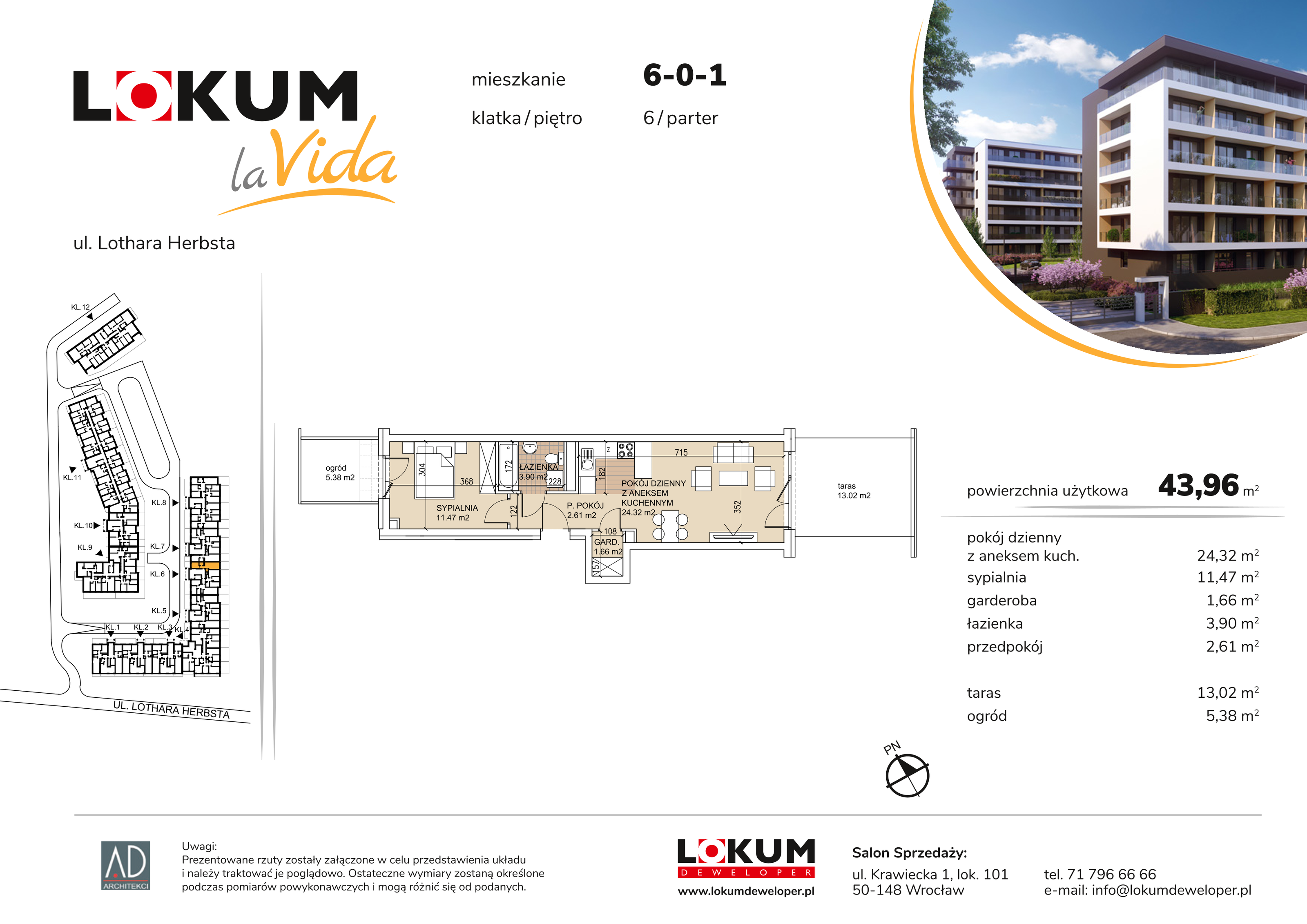 Mieszkanie 43,96 m², parter, oferta nr 6-0-1, Lokum la Vida, Wrocław, Sołtysowice, ul. Lothara Herbsta-idx