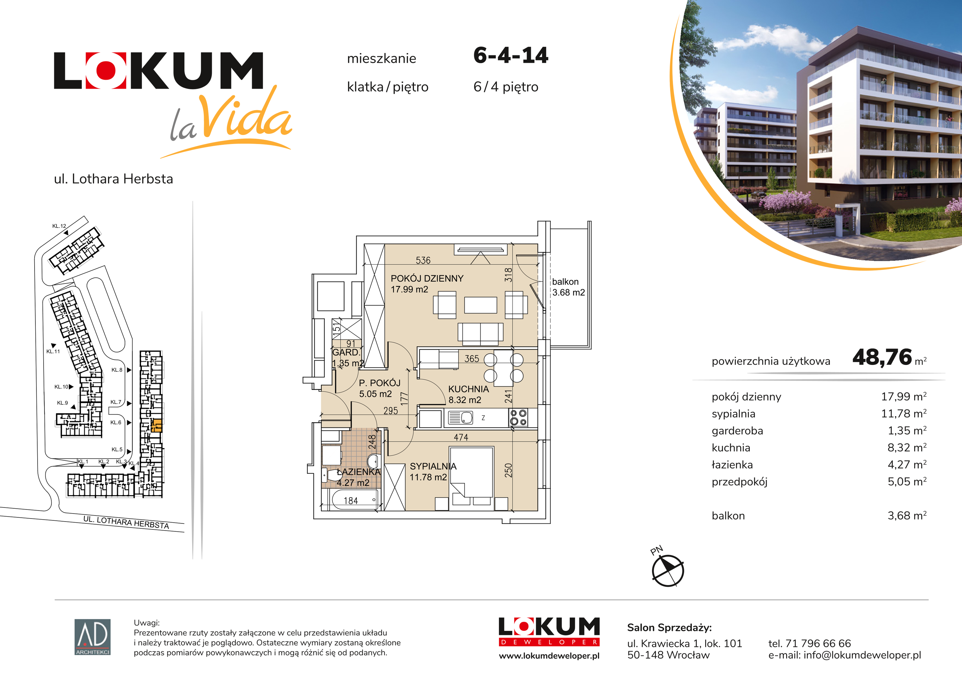 Mieszkanie 48,76 m², piętro 4, oferta nr 6-4-14, Lokum la Vida, Wrocław, Sołtysowice, ul. Lothara Herbsta-idx