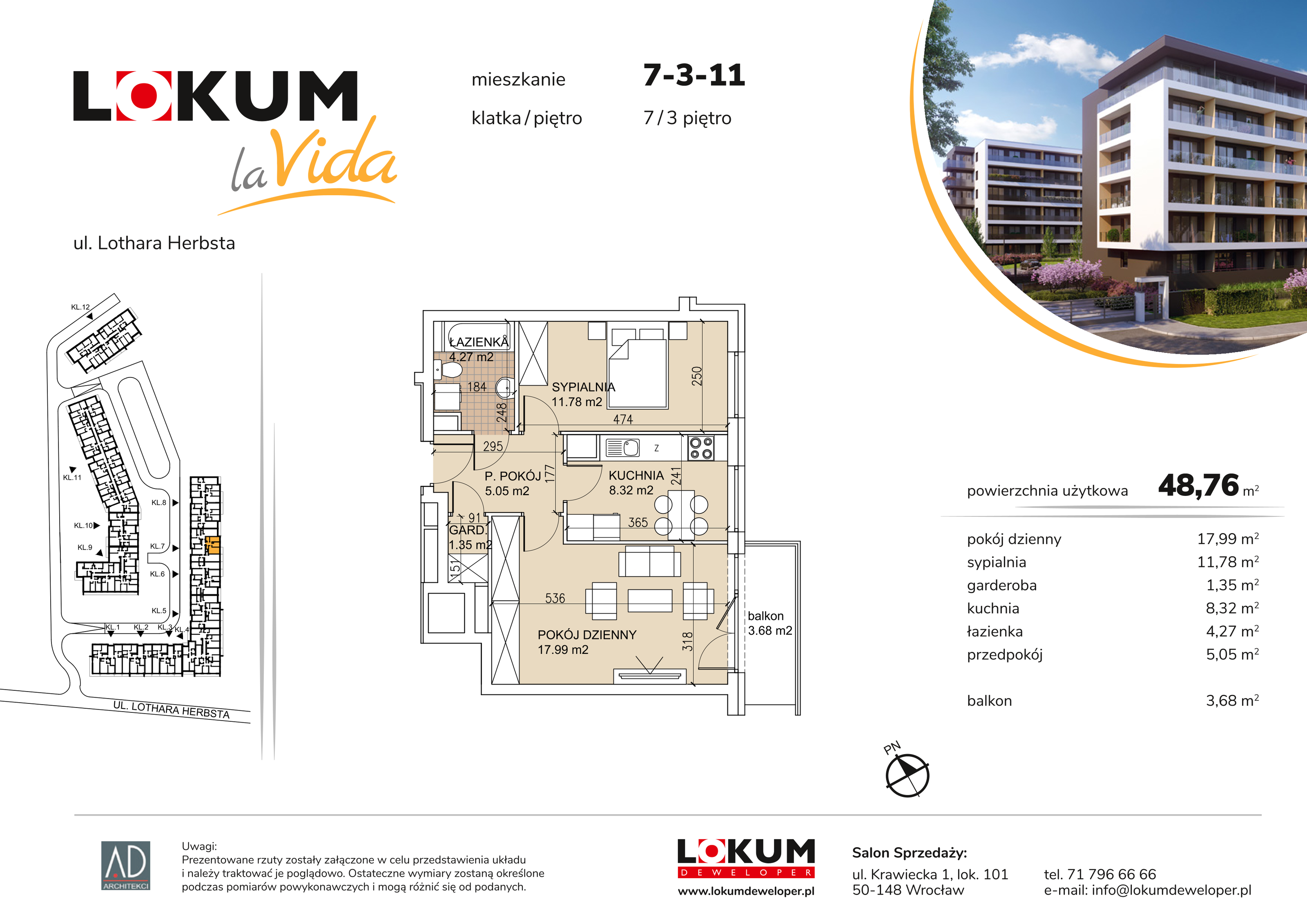 Mieszkanie 48,76 m², piętro 3, oferta nr 7-3-11, Lokum la Vida, Wrocław, Sołtysowice, ul. Lothara Herbsta-idx