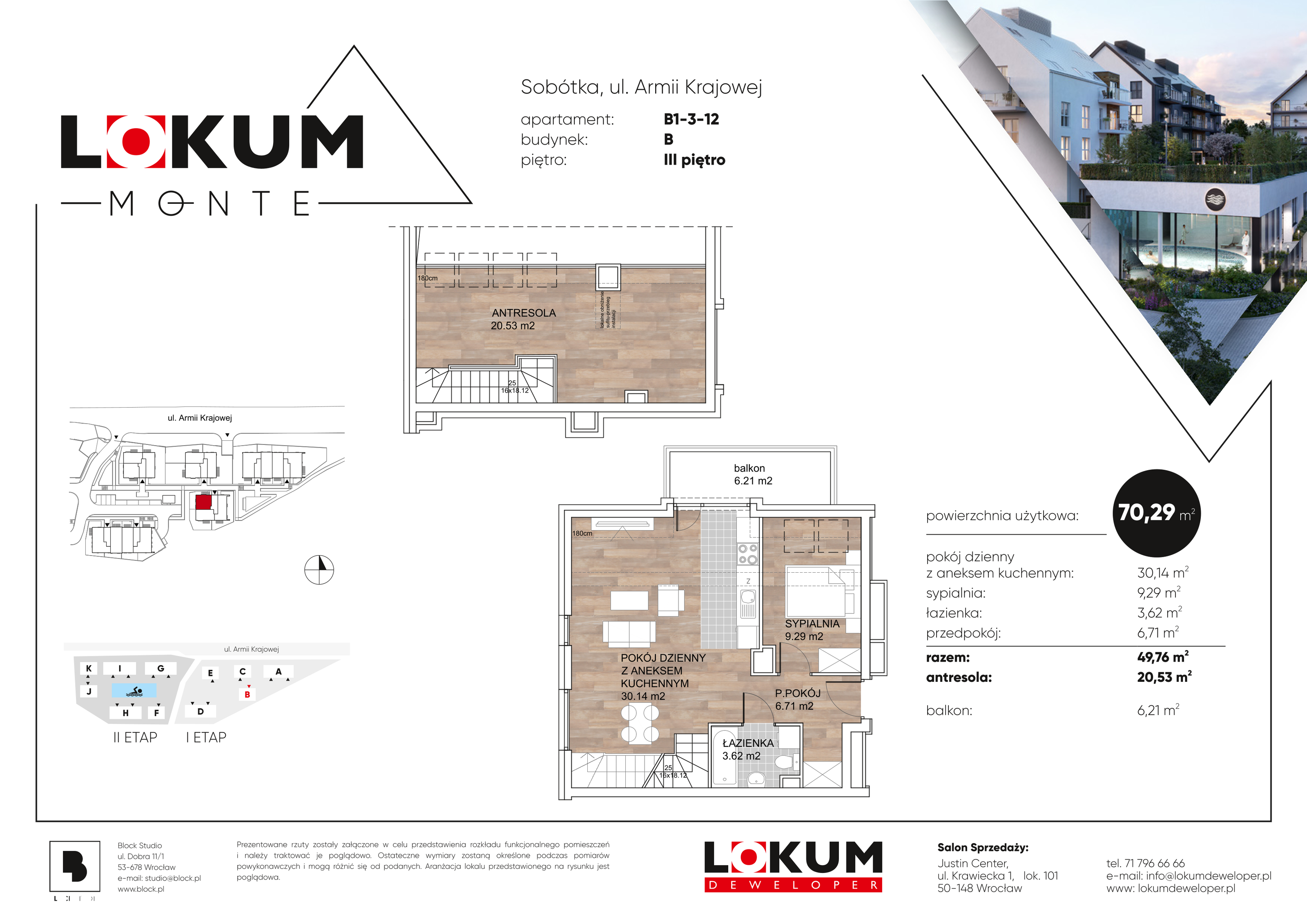 Mieszkanie 70,44 m², piętro 3, oferta nr B1-3-12, Lokum Monte, Sobótka, ul. Armii Krajowej-idx