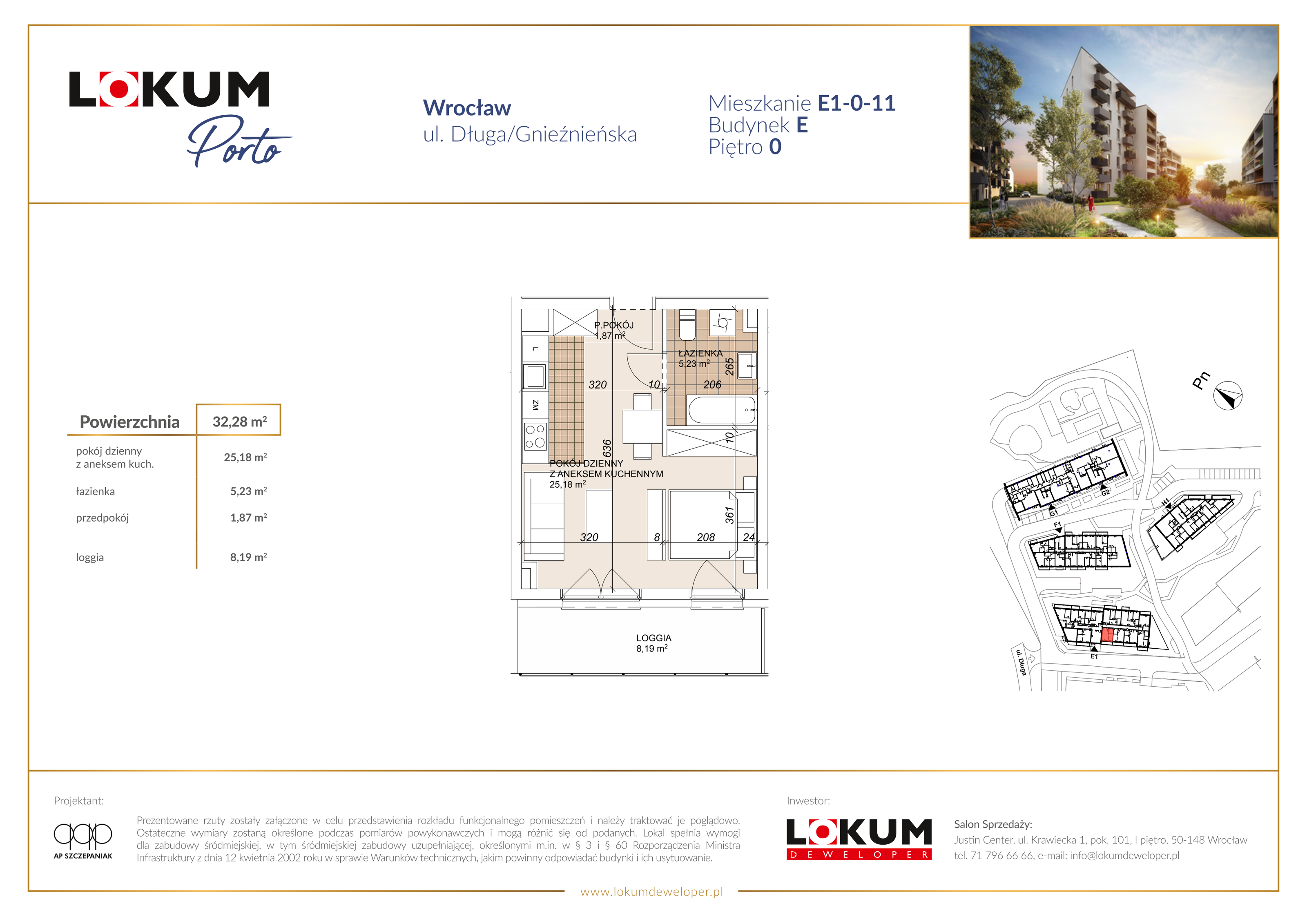 Mieszkanie 32,28 m², parter, oferta nr E1-0-11, Lokum Porto Etap VI, Wrocław, Szczepin, ul. Długa/Gnieźnieńska-idx