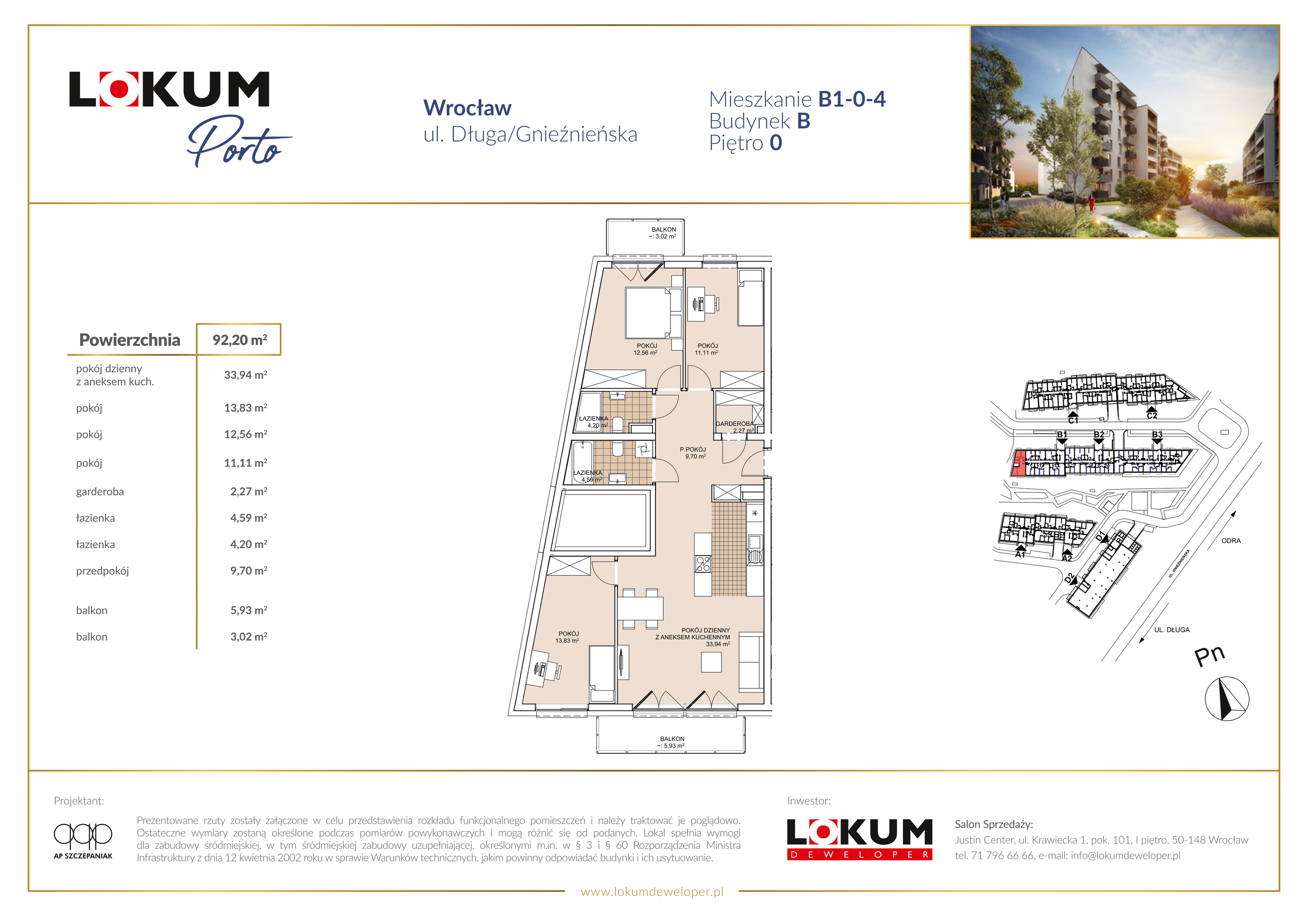 Mieszkanie 92,20 m², parter, oferta nr B1-0-4, Lokum Porto, Wrocław, Szczepin, ul. Długa/Gnieźnieńska-idx